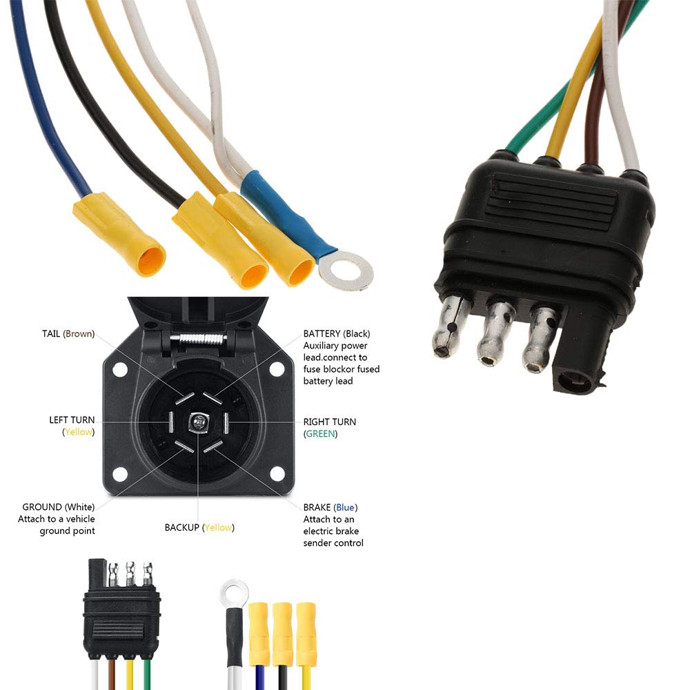 4 Wire Flat to 7 Way RV Trailer Light Plug Wire Harness Converter Adapter - Compatible with Car, Truck & Trailer Hitch - Includes Connector Socket & Mounting Bracket by LIYYOO - Perfect for Towing, Camping & RV Electrical Connections