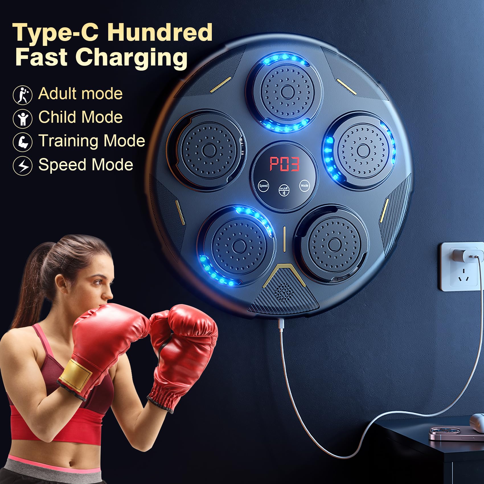 Keyoung Smart Bluetooth Boxing Machine with Gloves - Wall Mounted Punching Bag Trainer for Home Gym, Boxing Equipment for Adults & Kids - Perfect for Indoor Fitness, Cardio Workouts & Stress Relief