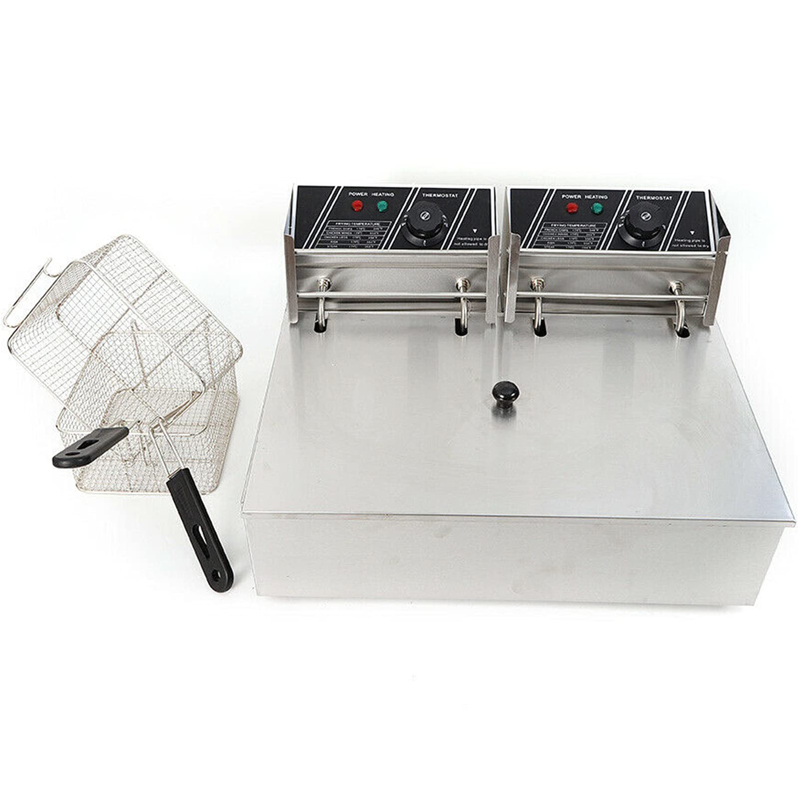 12L Electric Deep Fryer with Basket & Lid - Dual Detachable Tank, U-Shaped Stainless Steel Heating Tubes - Perfect for French Fries, Onion Rings, Fried Chicken - Ideal for Home Kitchen, Restaurants & Outdoor Cooking