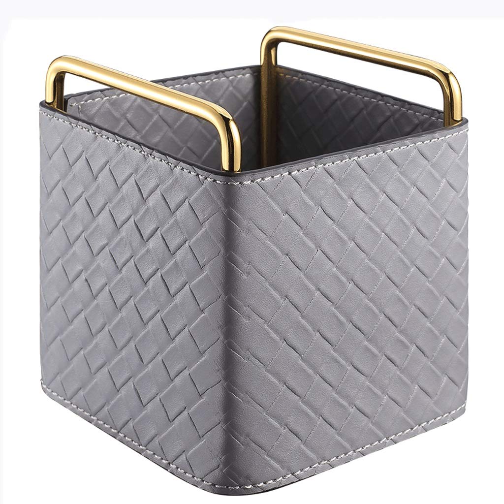 Premium Leather Pen Holder for Desk - Stylish Gold Braided Thread Pencil Cup with Portable Handle, Perfect for Home Office, Study & Desk Organization | Great for Organizing Pens, Pencils & Stationery
