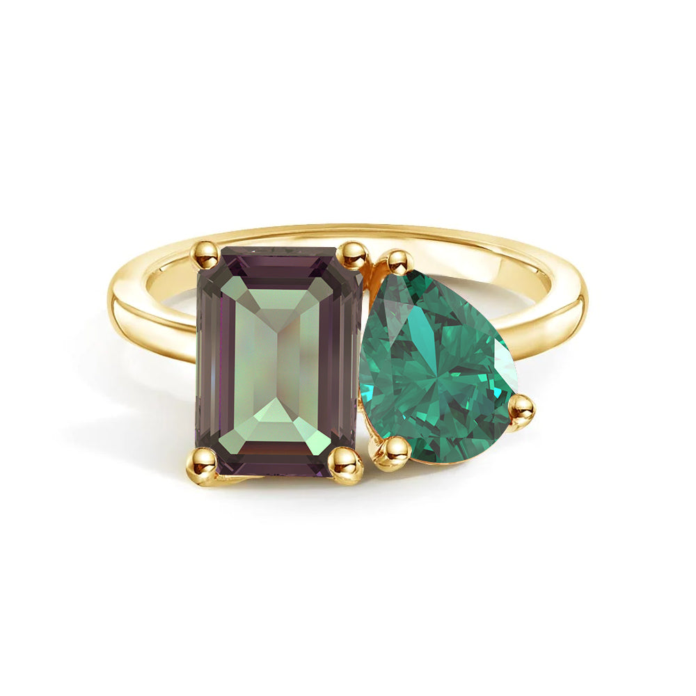 Personalized Alexandrite Toi et Moi Anniversary Ring - Custom Birthstone Jewelry for Couples, Engagements & Romantic Gifts