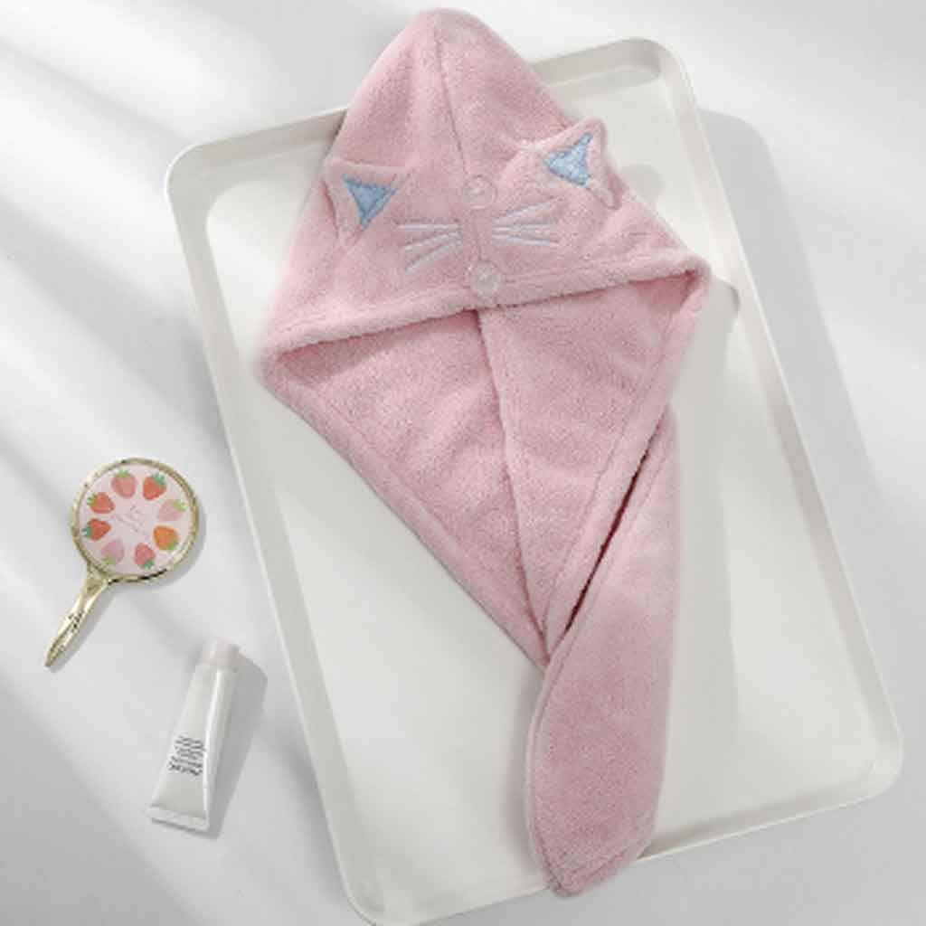 JEONSWOD Microfiber Bath Towel Set - Super Absorbent & Quick Dry Hair Towel with Cute Cartoon Embroidery for Women & Kids - Soft Home Textile for Bathroom, Spa, Gym & Travel (Red)