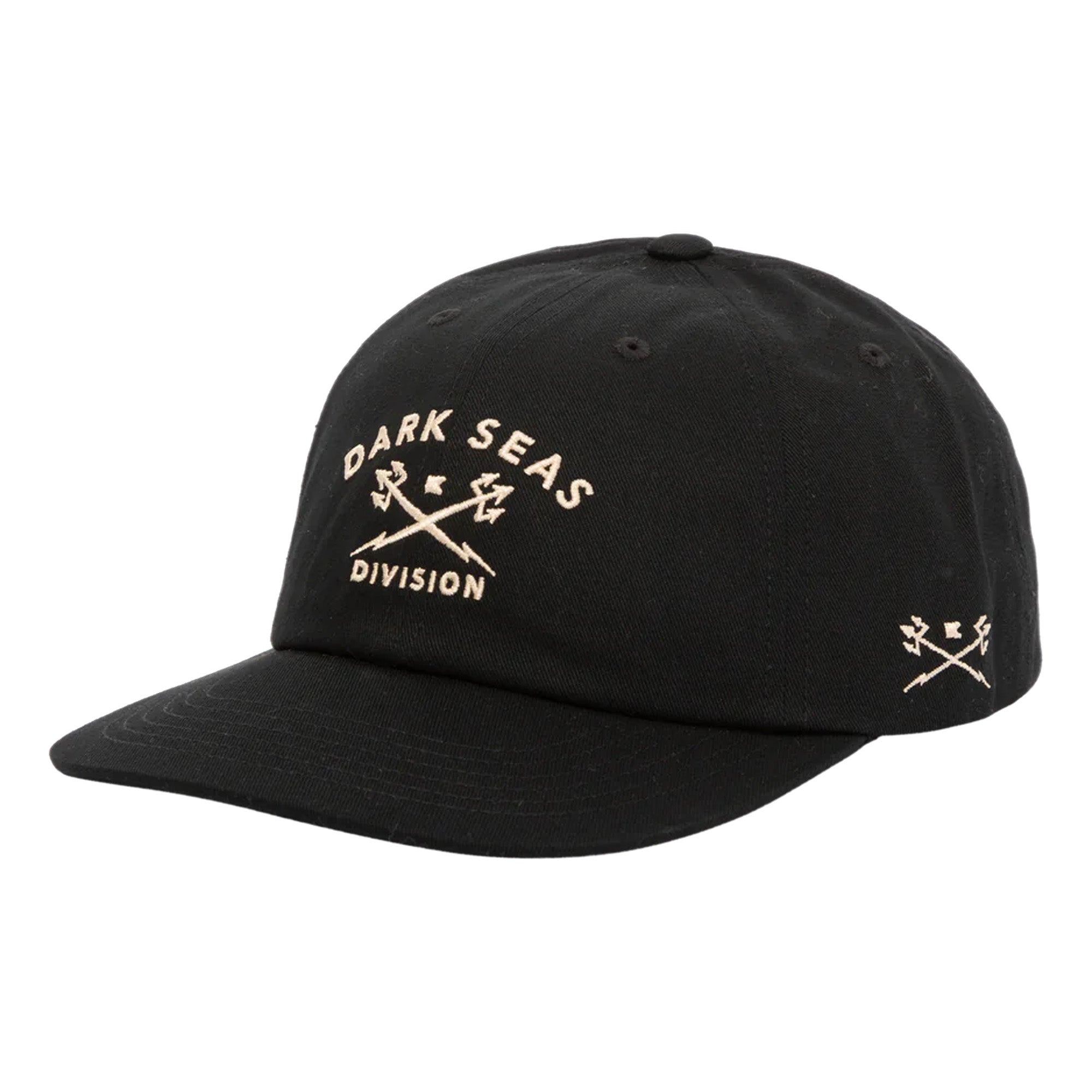 Dark Seas Trident Low Pro Men's Baseball Cap - Black | Adjustable Snapback Hat for Outdoor Sports, Fishing & Casual Wear