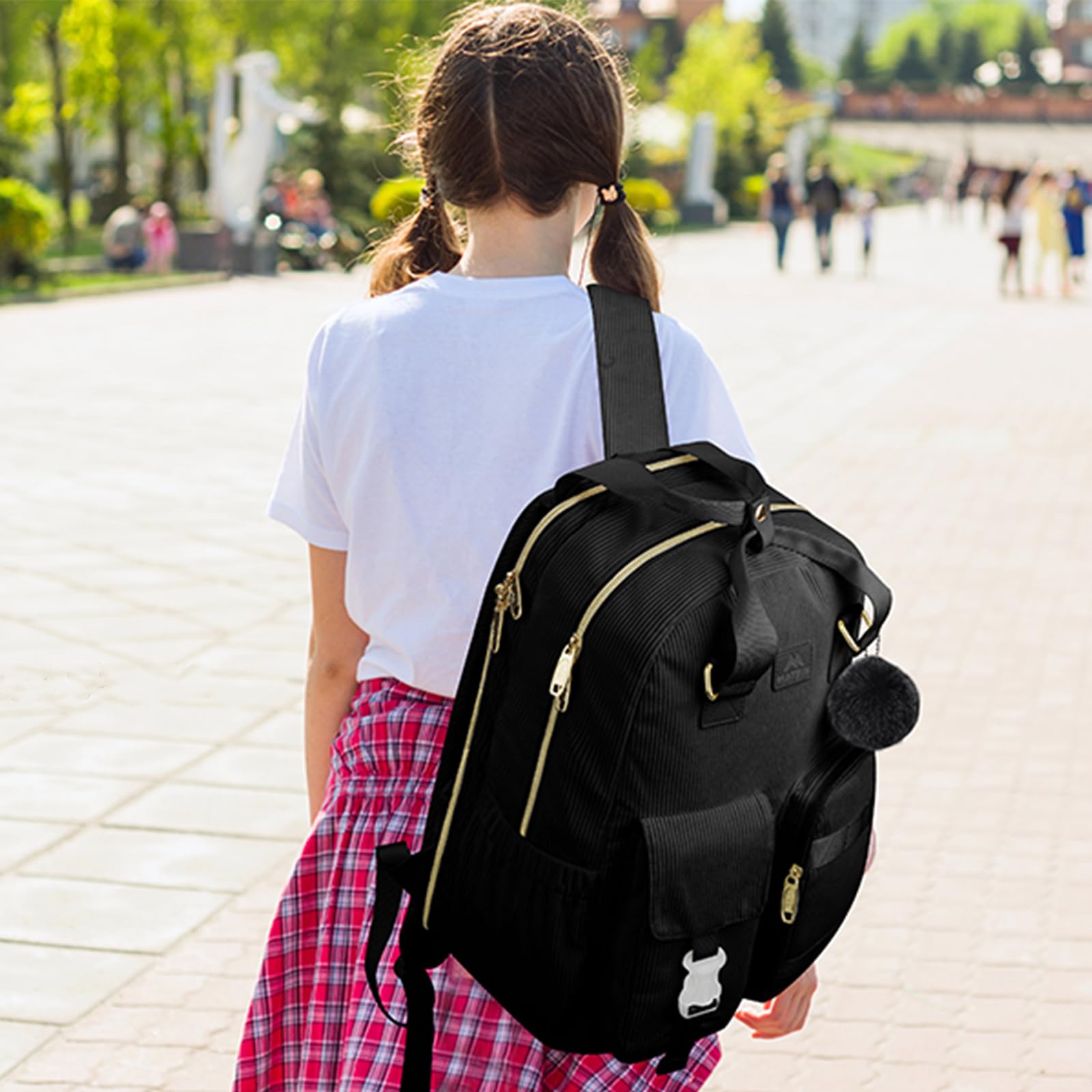 MATEIN Stylish Corduroy Laptop Backpack for Women - 15.6 Inch College Backpack with USB Charging Port, TSA Approved Lightweight Travel Backpack for Work, School & Daily Use - Perfect Gift for Nurses, Teachers & Students (Black)