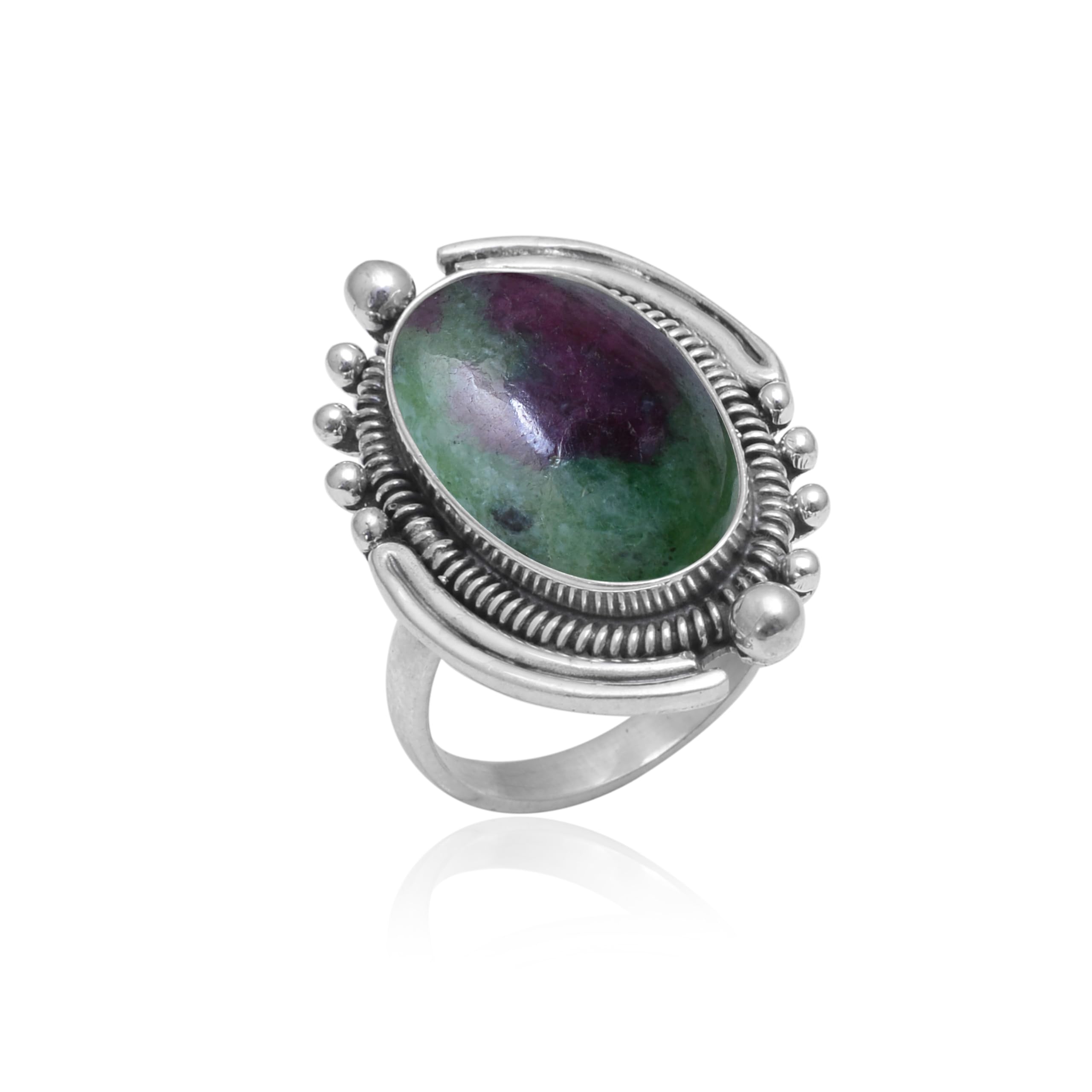 925 Sterling Silver Ruby Zoisite Ring for Women | Handmade Bohemian Jewelry with Green Red Gemstone | Trendy Unisex Fashion Ring | Perfect for Parties, Weddings & Everyday Wear - VSR-539