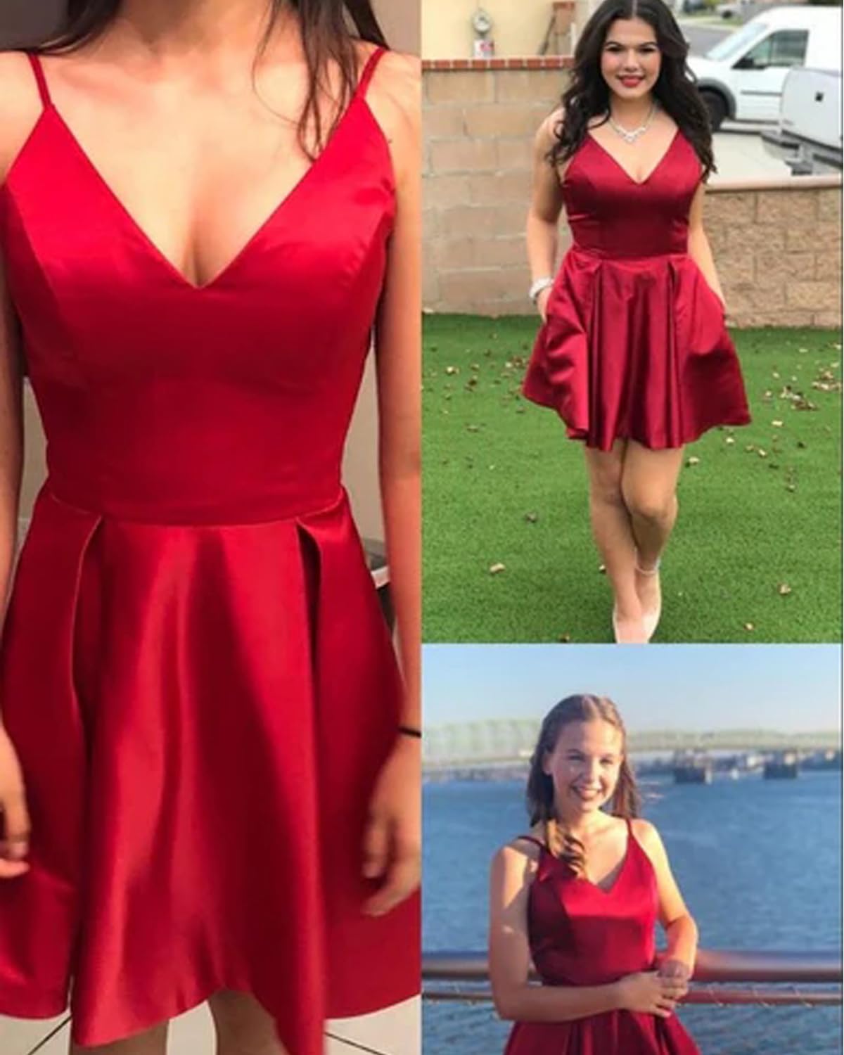 TTYBridal V-Neck Short Satin Prom Dress with Pockets - Elegant Homecoming & Cocktail Party Gown for Women, Perfect for Dances, Weddings and Special Occasions