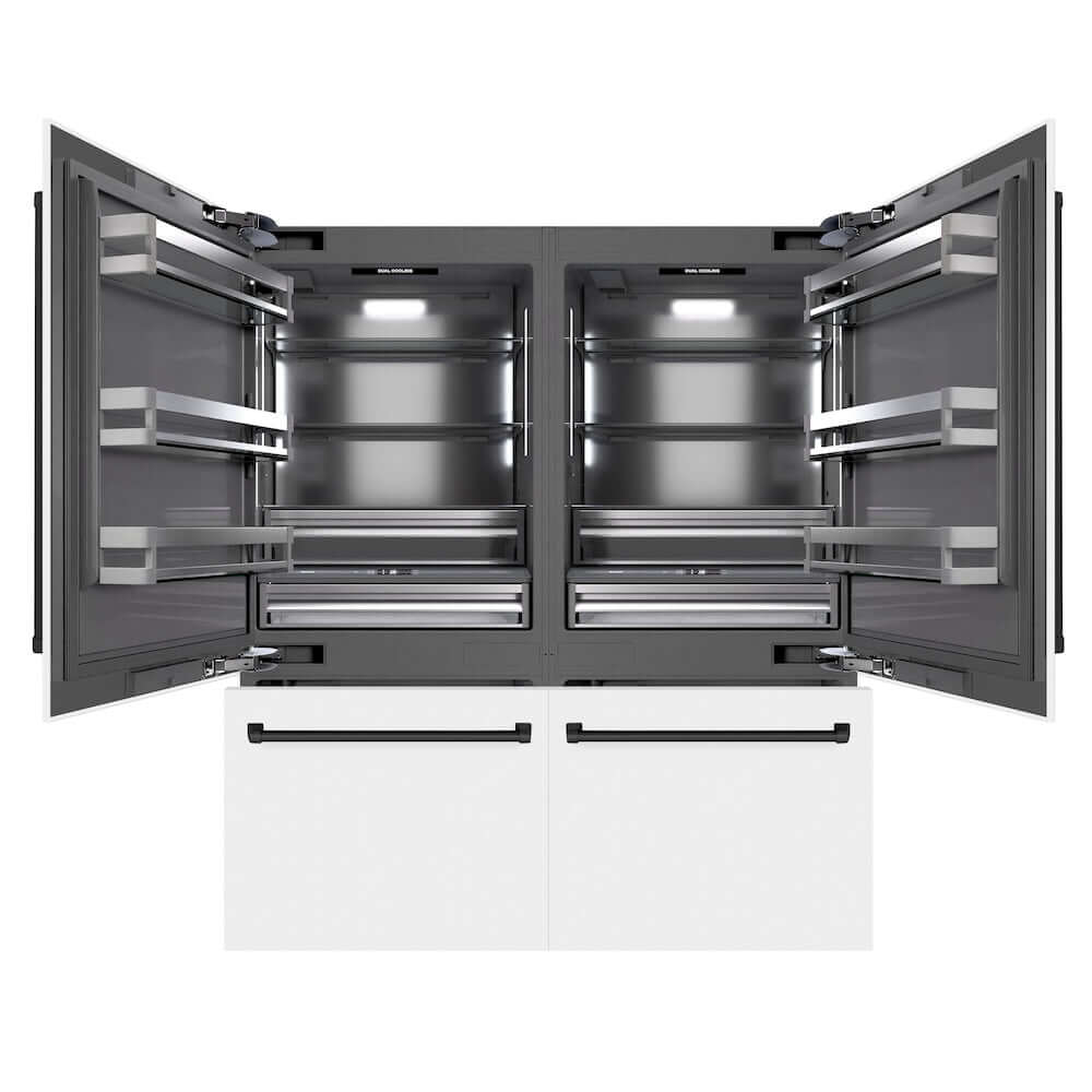 ZLINE Autograph Edition 72-Inch French Door Built-In Refrigerator - 39.6 cu ft Capacity, Bottom Freezer, Water Dispenser & Ice Maker - White Matte Exterior with Graphite Gray Interior & Matte Black Accents (GRBITZ WM 72 MB) - Perfect for Modern Kitchens & Open-Concept Homes