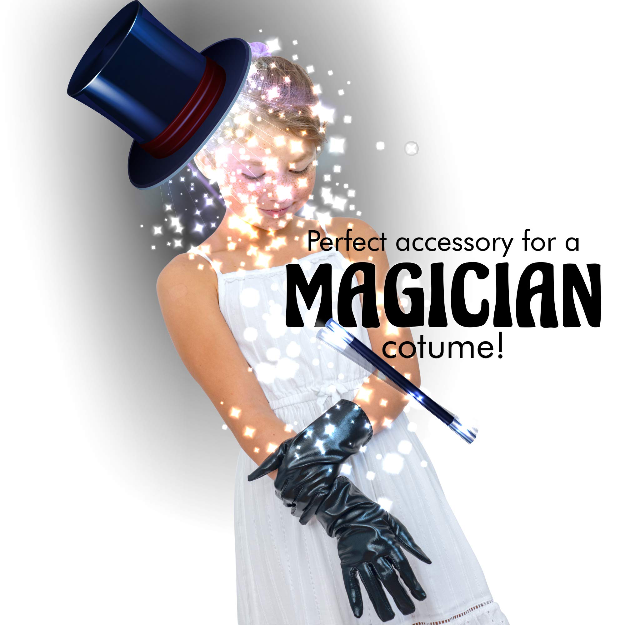 Skeleteen Metallic Black Costume Gloves - Shiny Superhero Evening Dress Gloves for Men, Women & Kids - Perfect for Cosplay, Halloween, Parties & Themed Events
