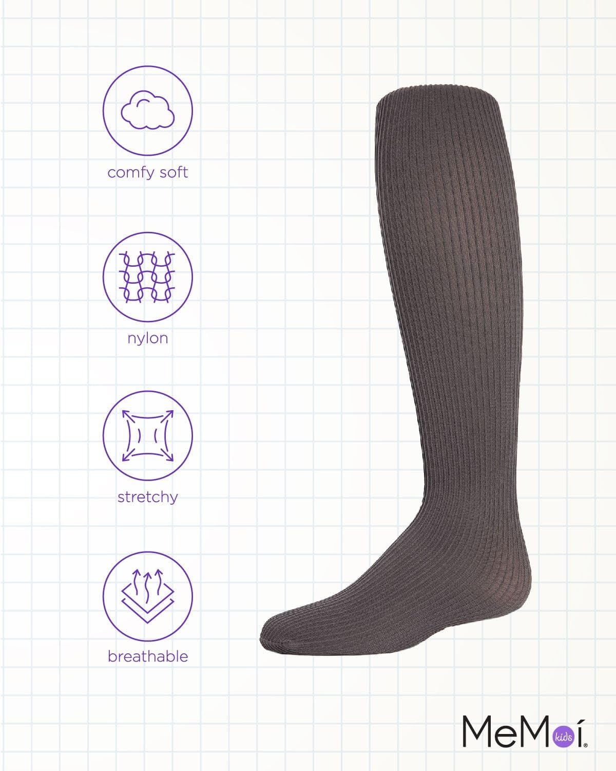 MeMoi Girls Ribbed Tights - Soft & Stretchy Kids Tights for School, Dance & Play | Comfortable Children's Tights Collection