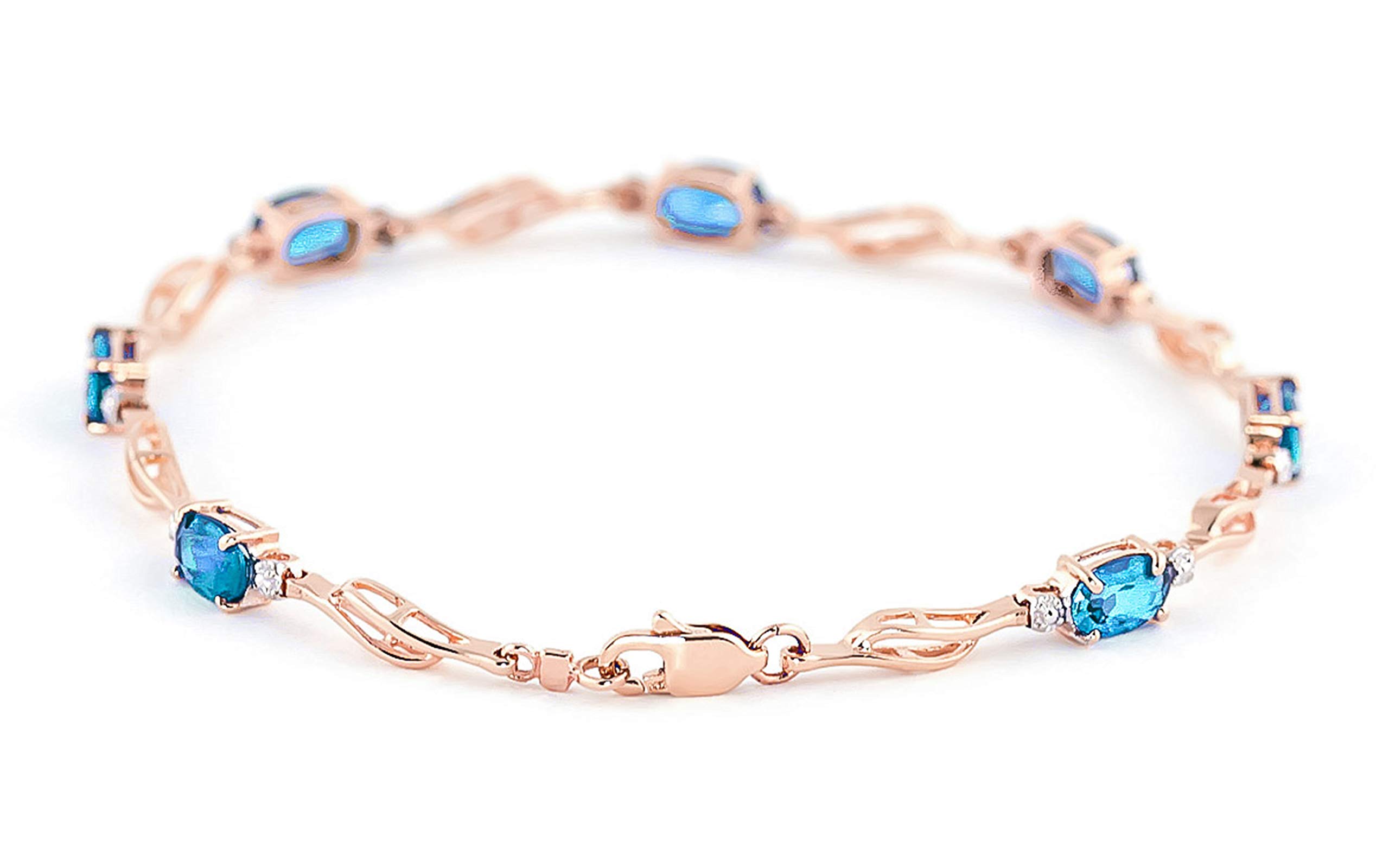 14K Solid Rose Gold Tennis Bracelet with Genuine Blue Topaz & Diamonds | Elegant Women's Jewelry for Weddings, Parties & Special Occasions | GG Galaxy Gold Collection
