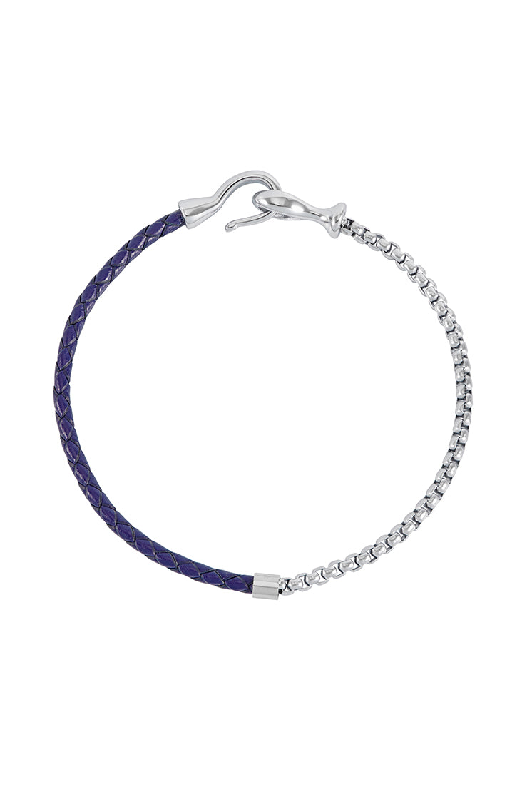 Stylish Men's Navy Blue Leather Bracelet with Chain Hook - Perfect for Casual Wear, Gifts & Everyday Fashion Accessories