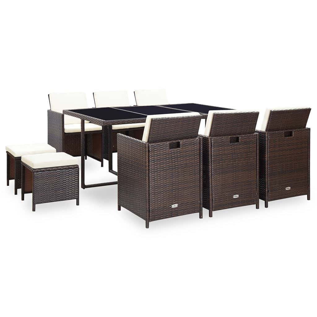 11-Piece Modern Patio Dining Set with Rattan Table - Outdoor Sectional Furniture for Sunroom, Garden & Backyard - Durable & Stylish Patio Furniture Sets for Relaxing & Entertaining