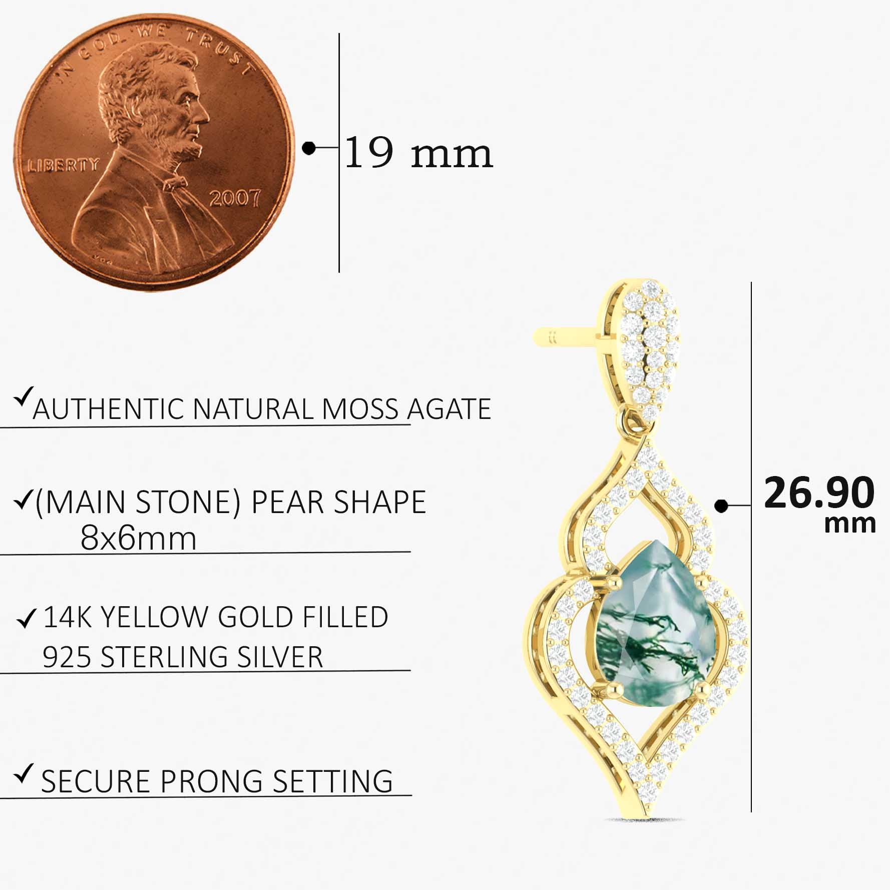 Natural Moss Agate Gemstone Stud & Drop Earrings for Women – Elegant Dangle Earrings for Wedding, Party & Everyday Wear