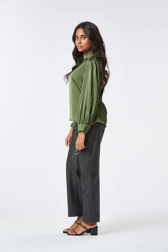 Elegant Satin Blouse for Women - Soft & Shiny Loan Satin Top in Green - Perfect for Office Wear, Parties & Special Occasions