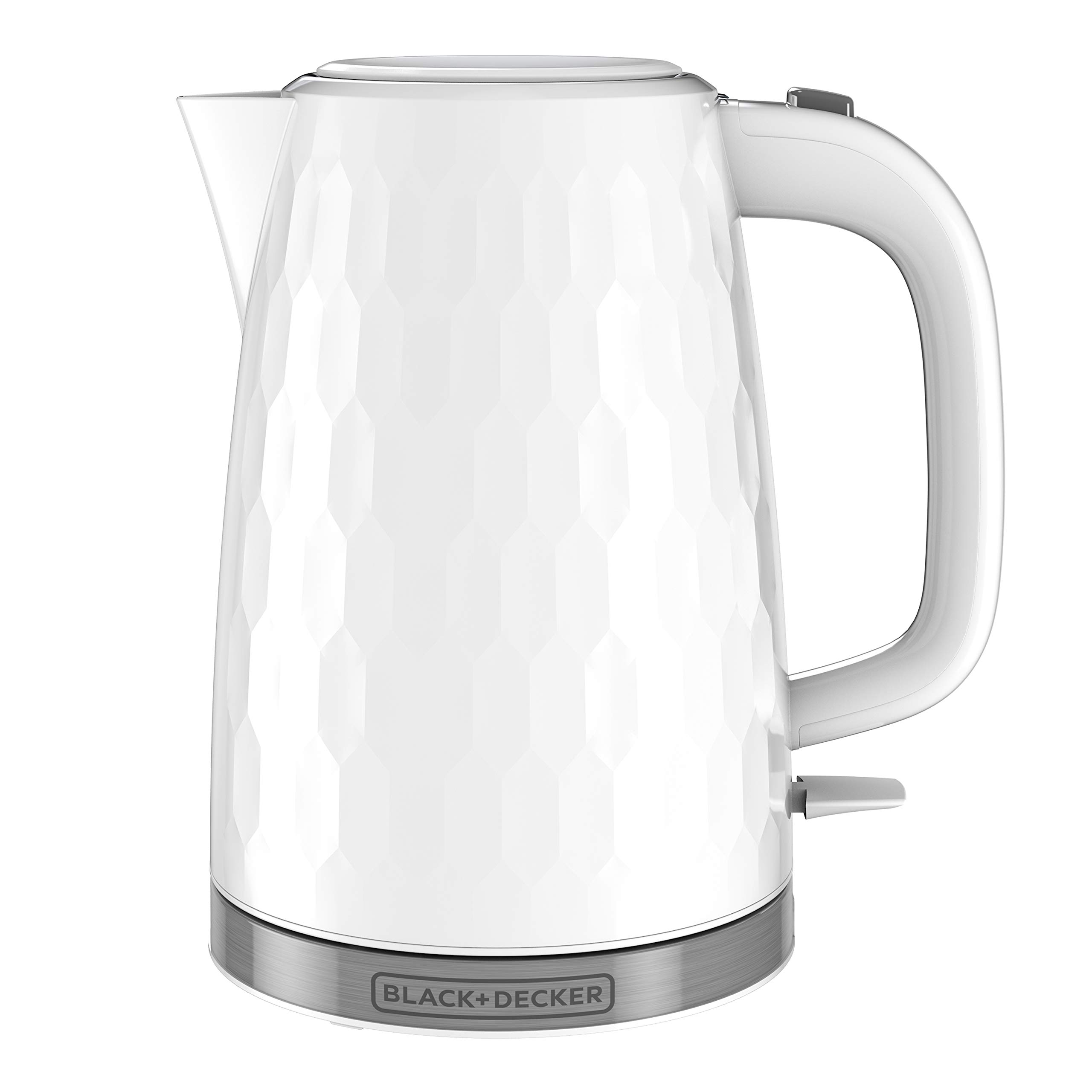 BLACK+DECKER KE1560W 1.7L Electric Cordless Kettle - Rapid Boil Technology, Honeycomb Design, Premium Textured White Finish - Perfect for Home, Office & Travel Use