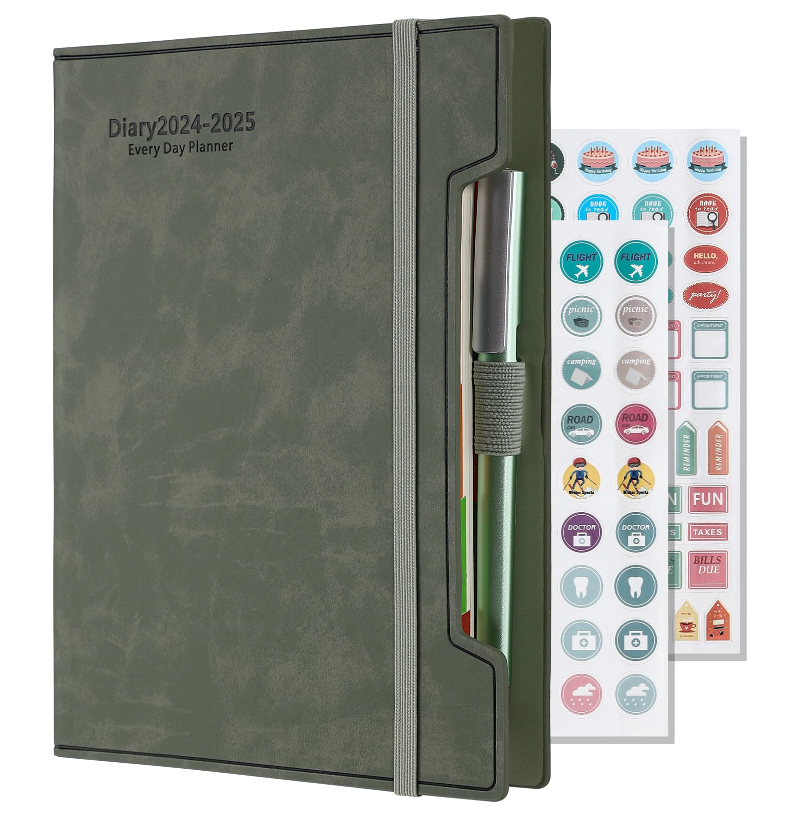 2024-2025 Academic Planner - A5 Daily Diary with Hard Cover | July 2024 to June 2025 12-Month Agenda | Includes Pen, Pen Loop, Stickers & Back Pocket (Green) | Perfect for Students, Teachers & Professionals