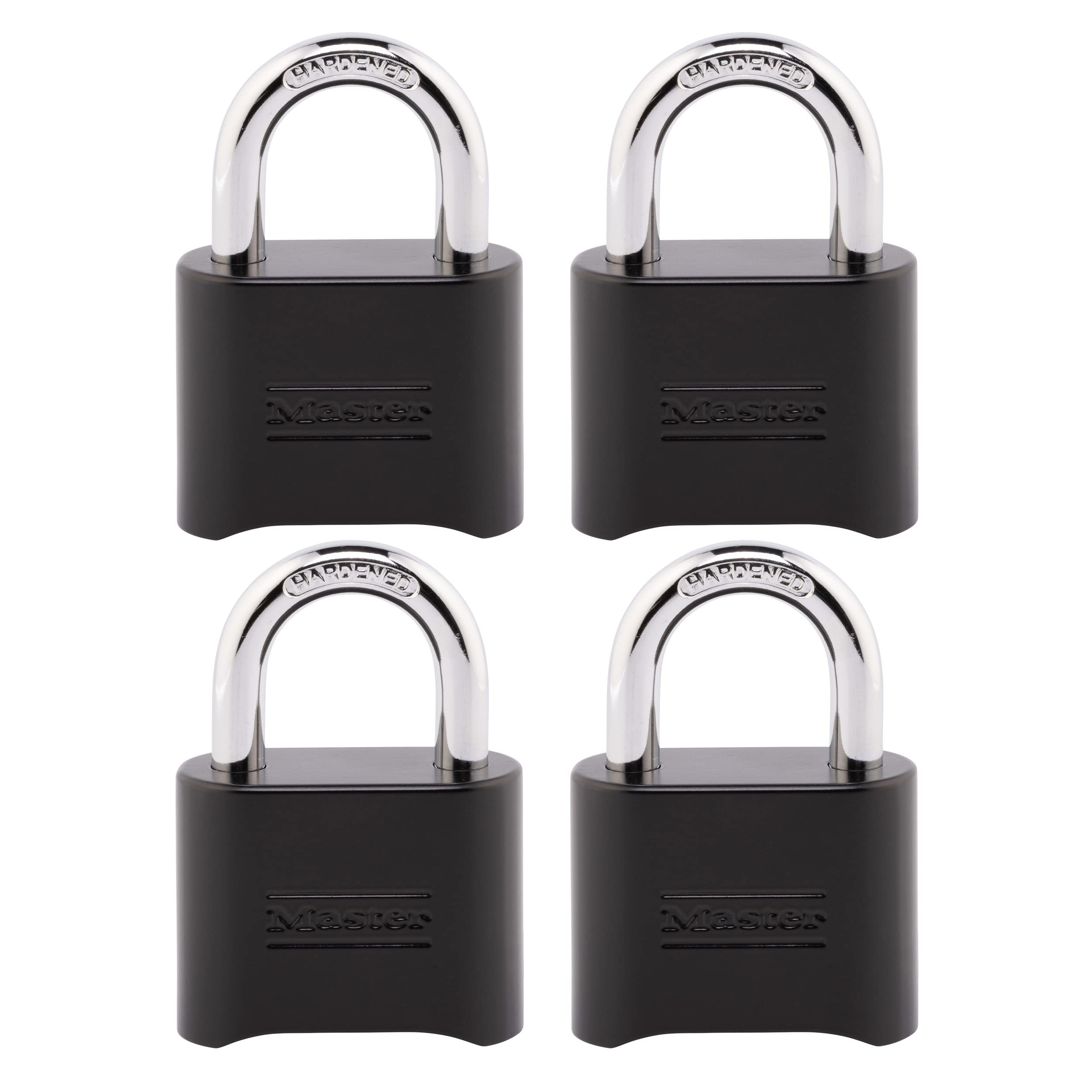 Master Lock Black Combination Lock 4-Pack - Resettable Customizable Combo Padlock for Gates, Lockers, Storage | Weatherproof for Indoor & Outdoor Use | Secure Your Gym, School, Shed & More