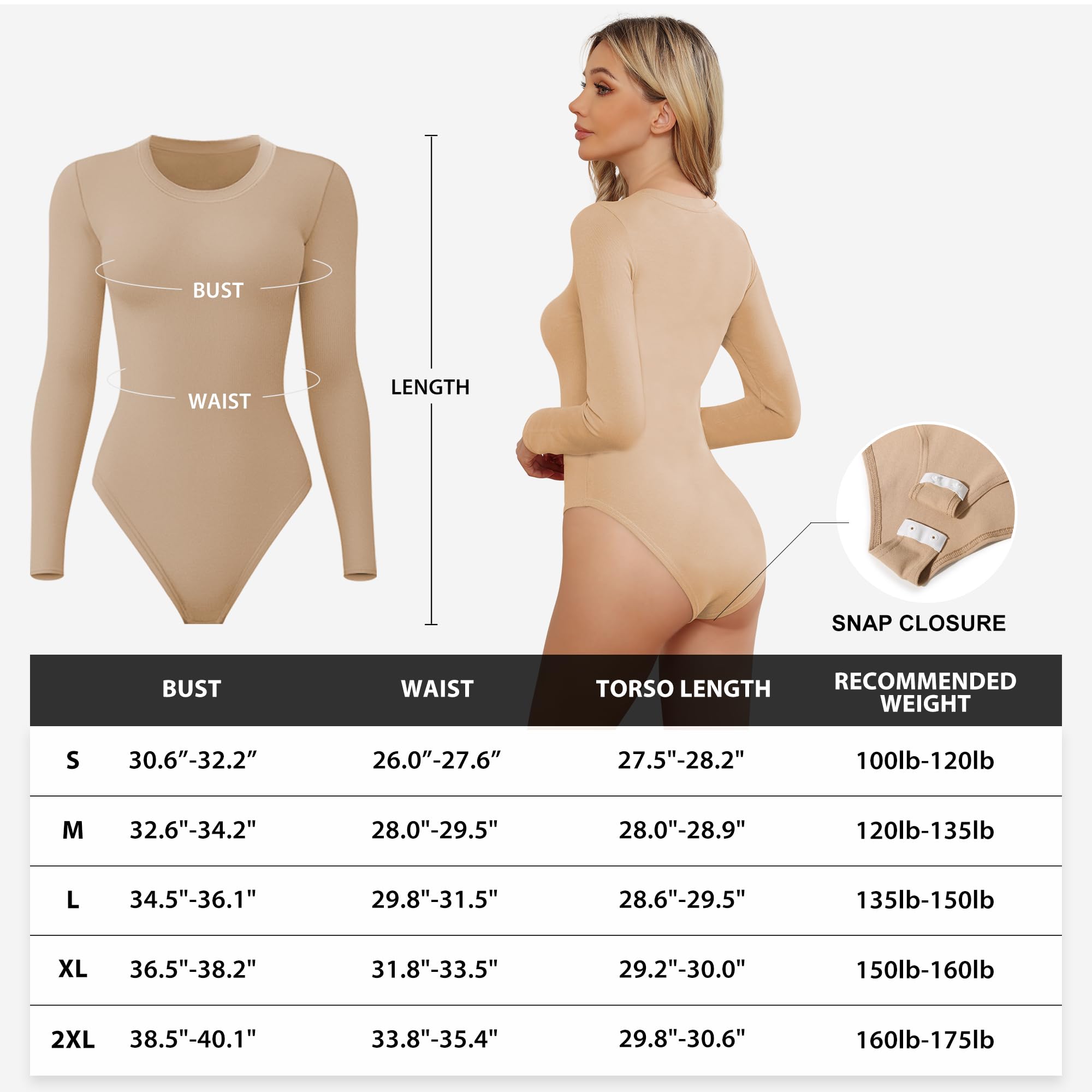 4/5 Pack Women's Long Sleeve Bodysuit - Stretchy Round Neck Basic Tops for Layering, Workout & Everyday Wear