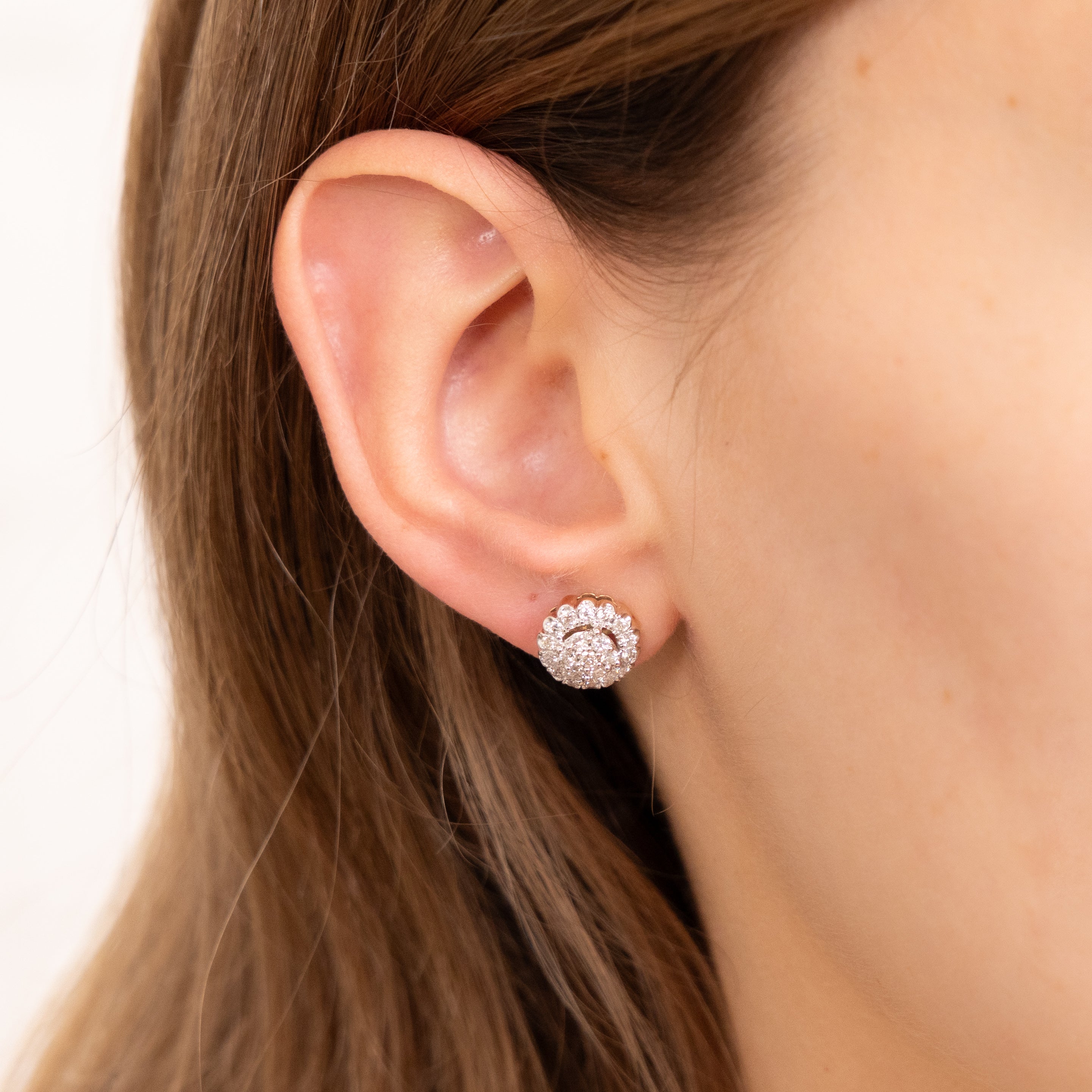3/4 Carat Diamond Cluster Stud Earrings in 10K Yellow Gold - Elegant Jewelry for Women, Perfect for Weddings, Anniversaries & Special Occasions