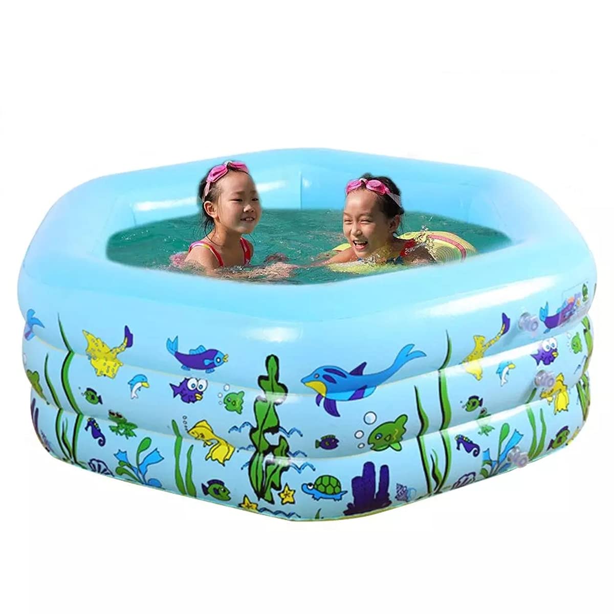 **Inflatable Swimming Pool for Adults & Kids - 6-Sided Cartoon Design, Family Kiddie Pool (133x133x50cm) - Perfect for Backyard, Summer Fun, Toddlers & Babies Swim Center**