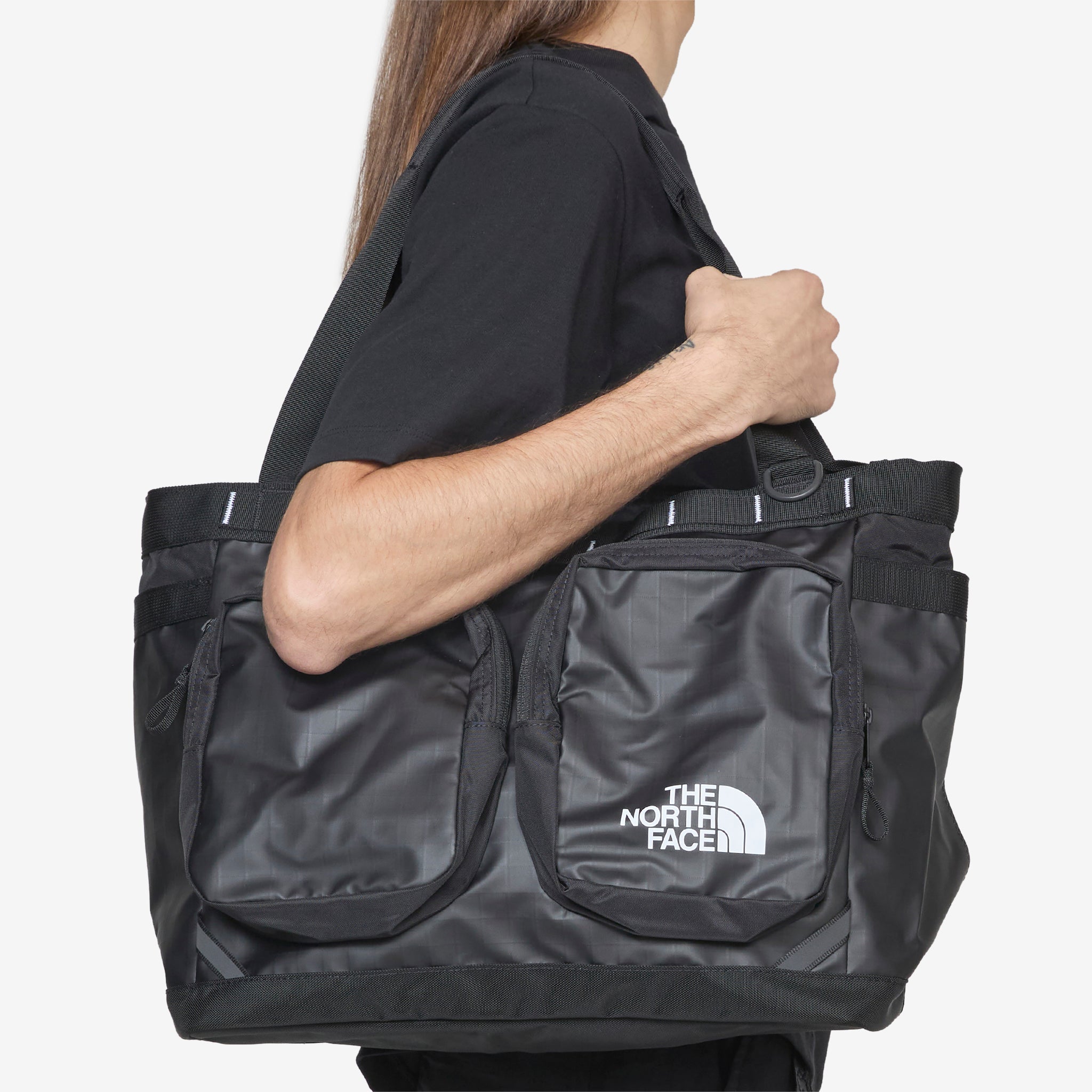 Base Camp Voyager Tote Bag - The North Face TNF Black & White Waterproof Travel Tote for Hiking, Camping & Outdoor Adventures