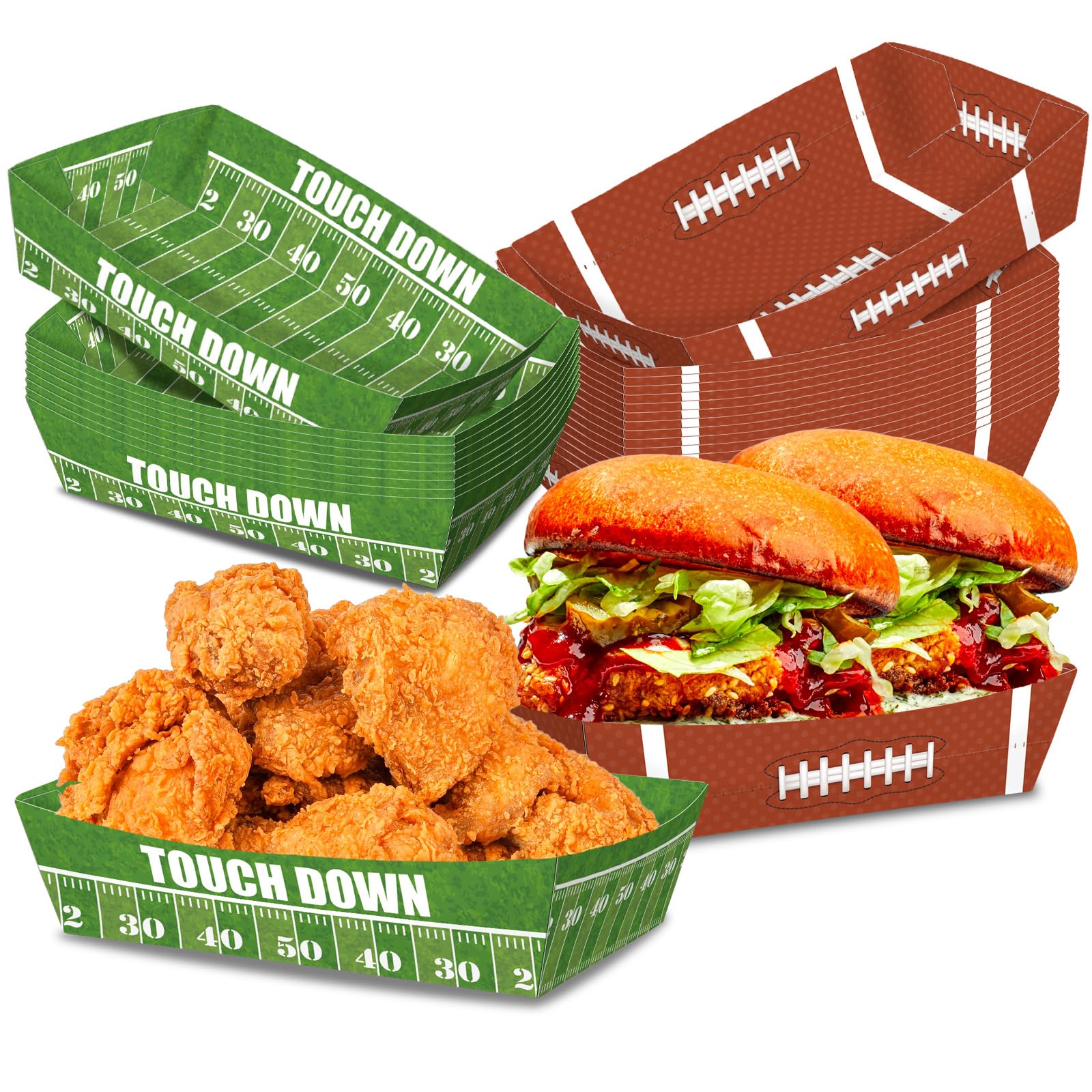 50 Pack 3Lb Football Shaped Disposable Food Trays - No Folding Required - Perfect for Super Bowl Parties, Football Birthday Decorations & Game Day Serving - Sturdy Paper Serving Boats for Snacks, Appetizers & Party Food