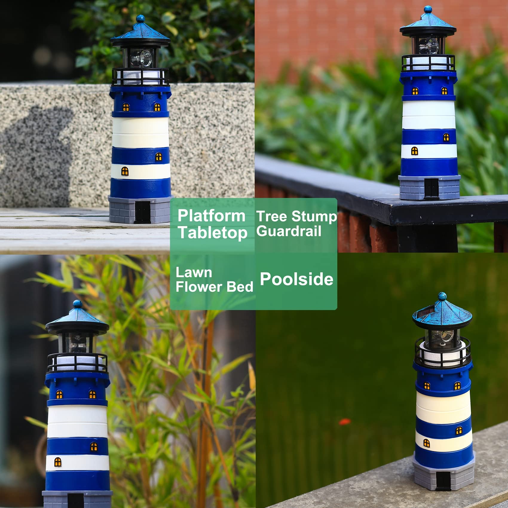 Solar Powered Rotating Beacon LED Lighthouse Lamp - Outdoor Decorative Lighting for Garden, Patio, Well Cover | Waterproof & Dusk-to-Dawn Auto On/Off | Perfect Landscape Accent Light for Yard, Walkway, Poolside Decor (Blue)