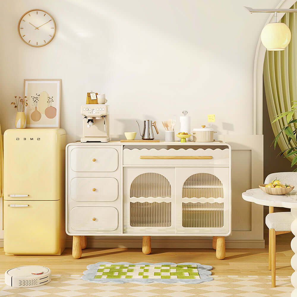 Modern Wood Sideboard with Perforated Doors - Stylish Storage Cabinet for Living Room, Dining Room & Entryway Organization