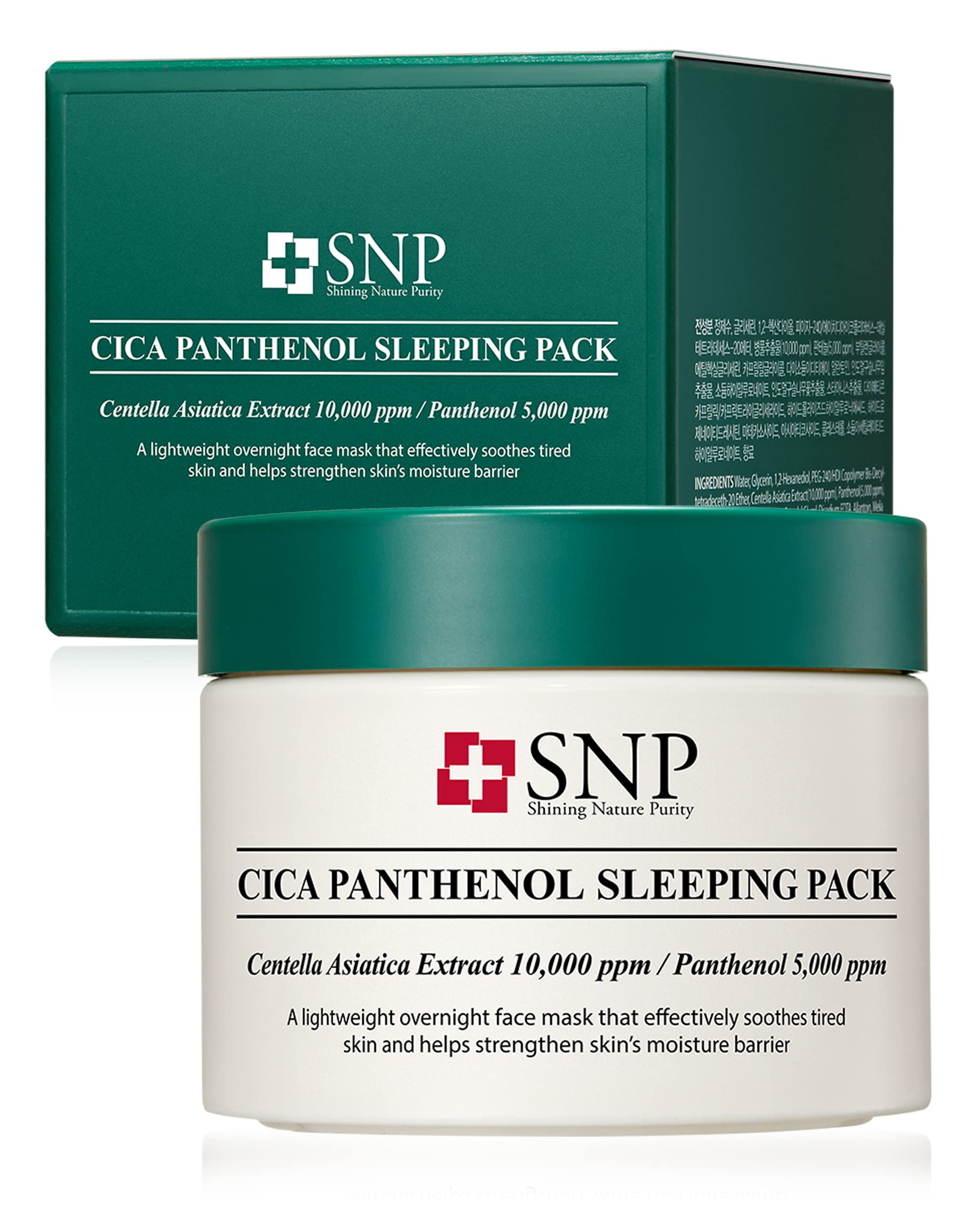 SNP CICA Panthenol Moisturizing Cream - Hydrating Overnight Face Mask with Hyaluronic Acid for Night Skincare