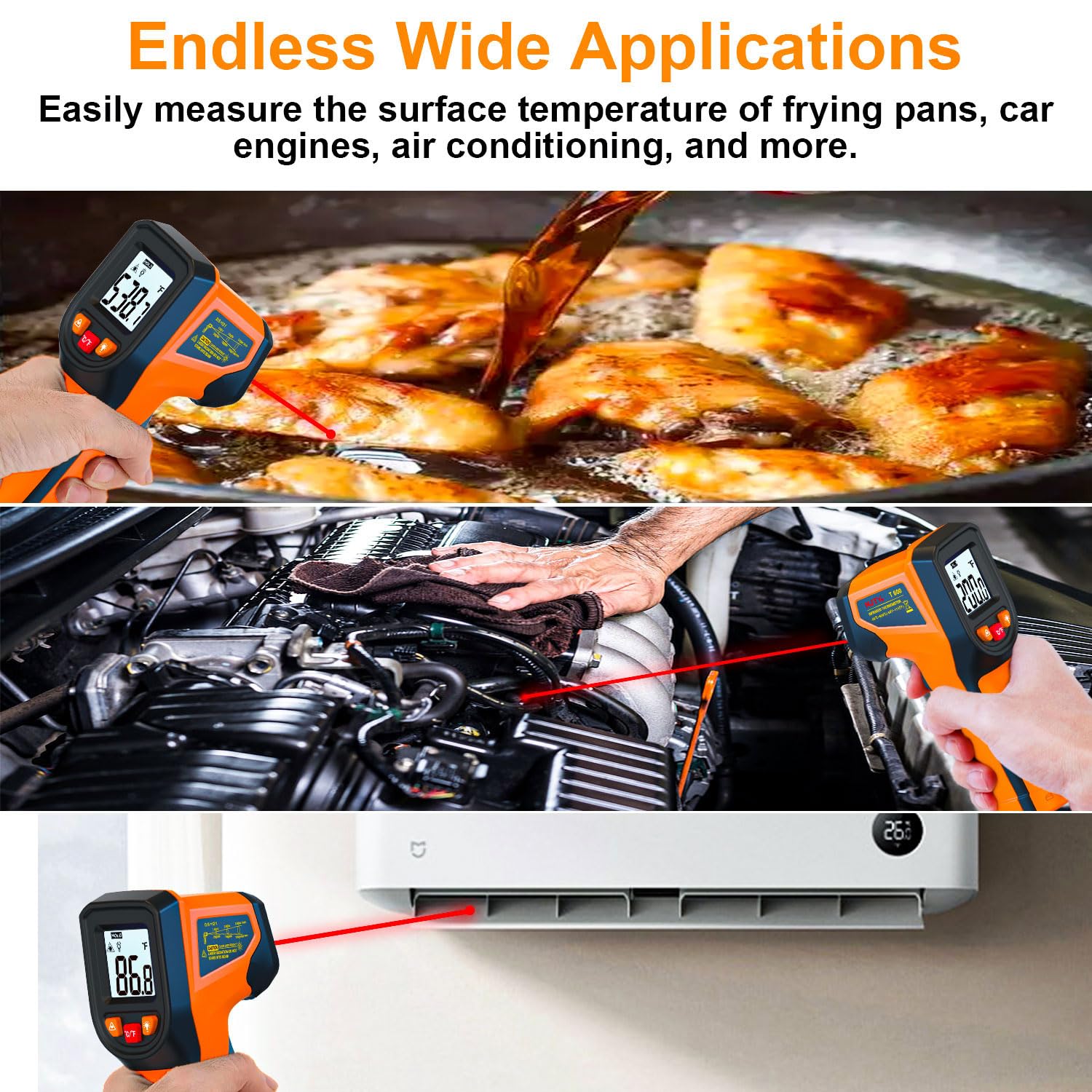 2023 Upgraded Non-Contact Digital Infrared Thermometer Gun -58°F to 1112°F (-50°C to 600°C) for Industrial Use, Kitchen Cooking, Automotive Repair & HVAC Maintenance | Perfect for Food Safety Checks, Engine Diagnostics and Home Temperature Monitoring