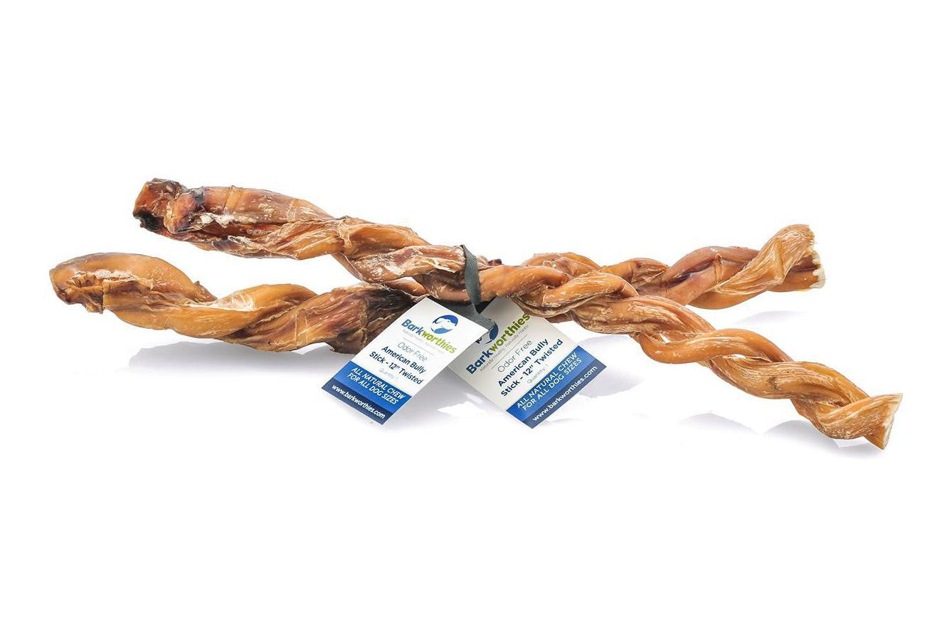 Natural Odor-Free American Bully Stick Dog Chew - 12 Pack Twisted Treats for Aggressive Chewers | Long-Lasting Dental Health & Anxiety Relief for Medium to Large Dogs | Perfect for Training, Teething, and Crate Time