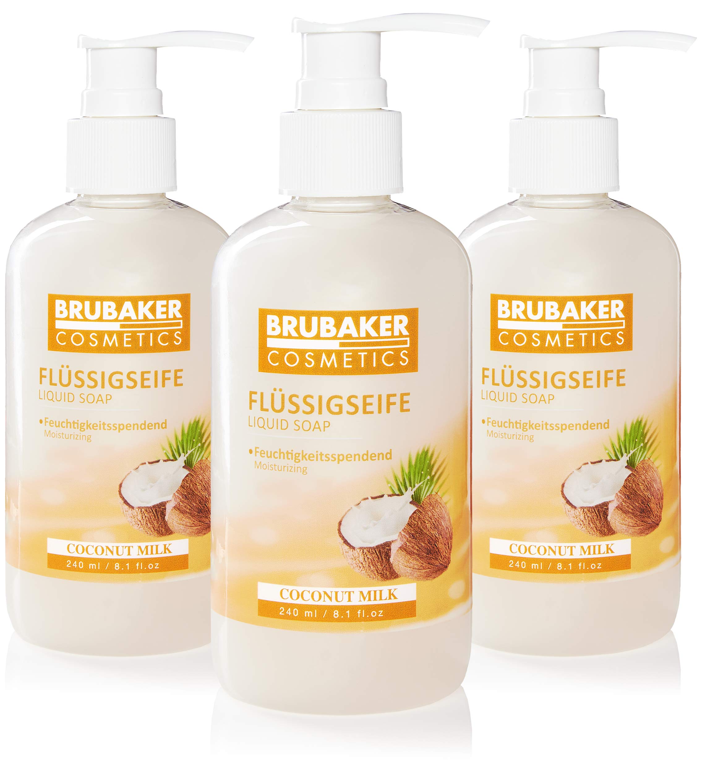 BRUBAKER Coconut Liquid Hand Wash 3-Pack - Gentle Moisturizing for Clean Hands - Home & Office Use