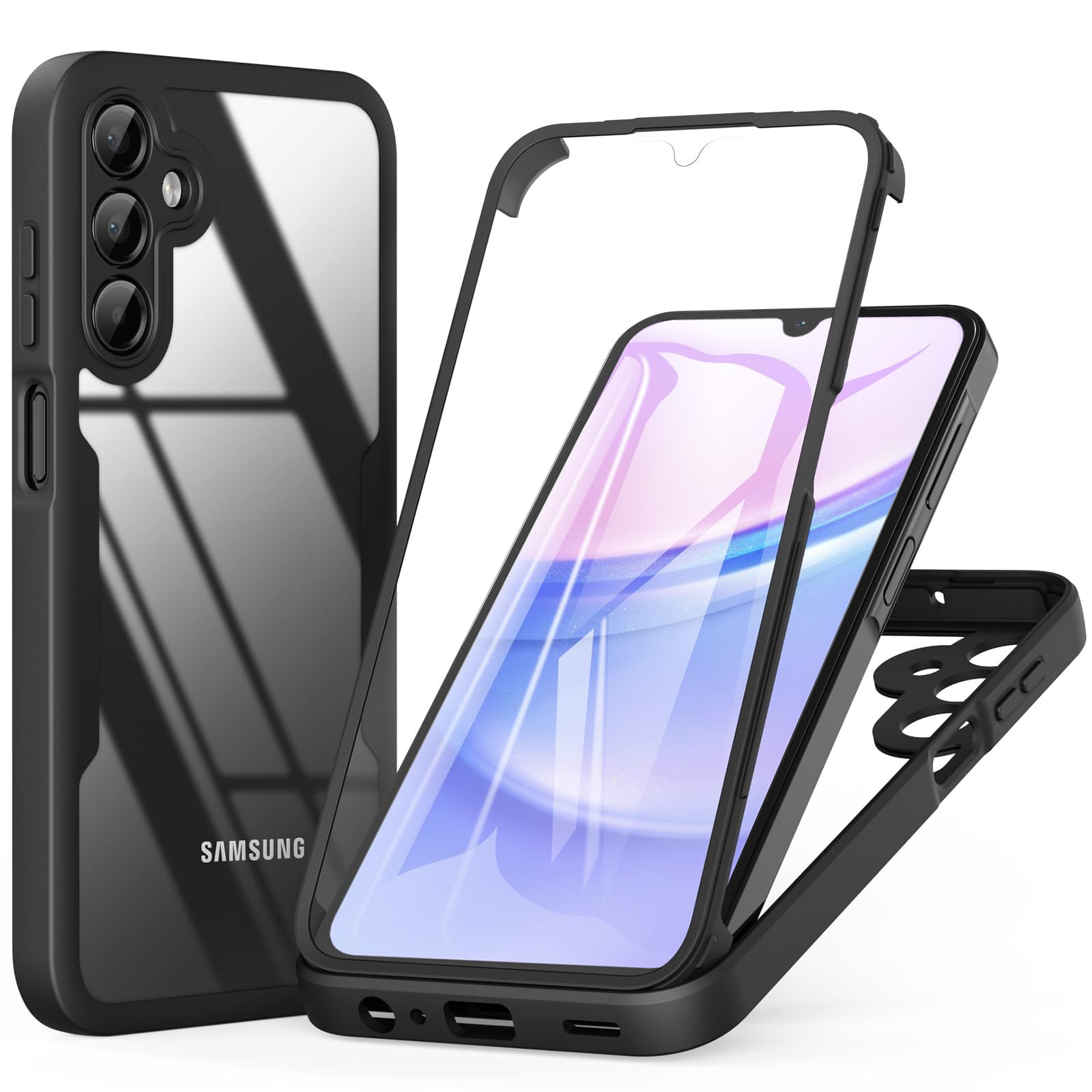 Premium Shockproof Phone Case for Samsung Galaxy A15 5G - Slim 360° Full Body Protection with Built-in Screen Protector | Durable Shell-Membrane Design | Perfect for Outdoor Activities, Travel & Daily Use (Black)