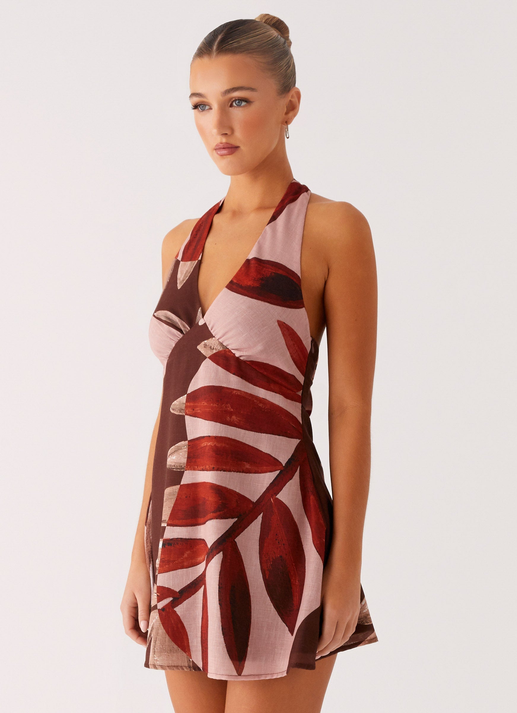 Heavy Hearted Linen Mini Dress in Cinnamon Palm - Perfect for Summer Beach Vacations, Boho Chic Outfits & Casual Date Nights