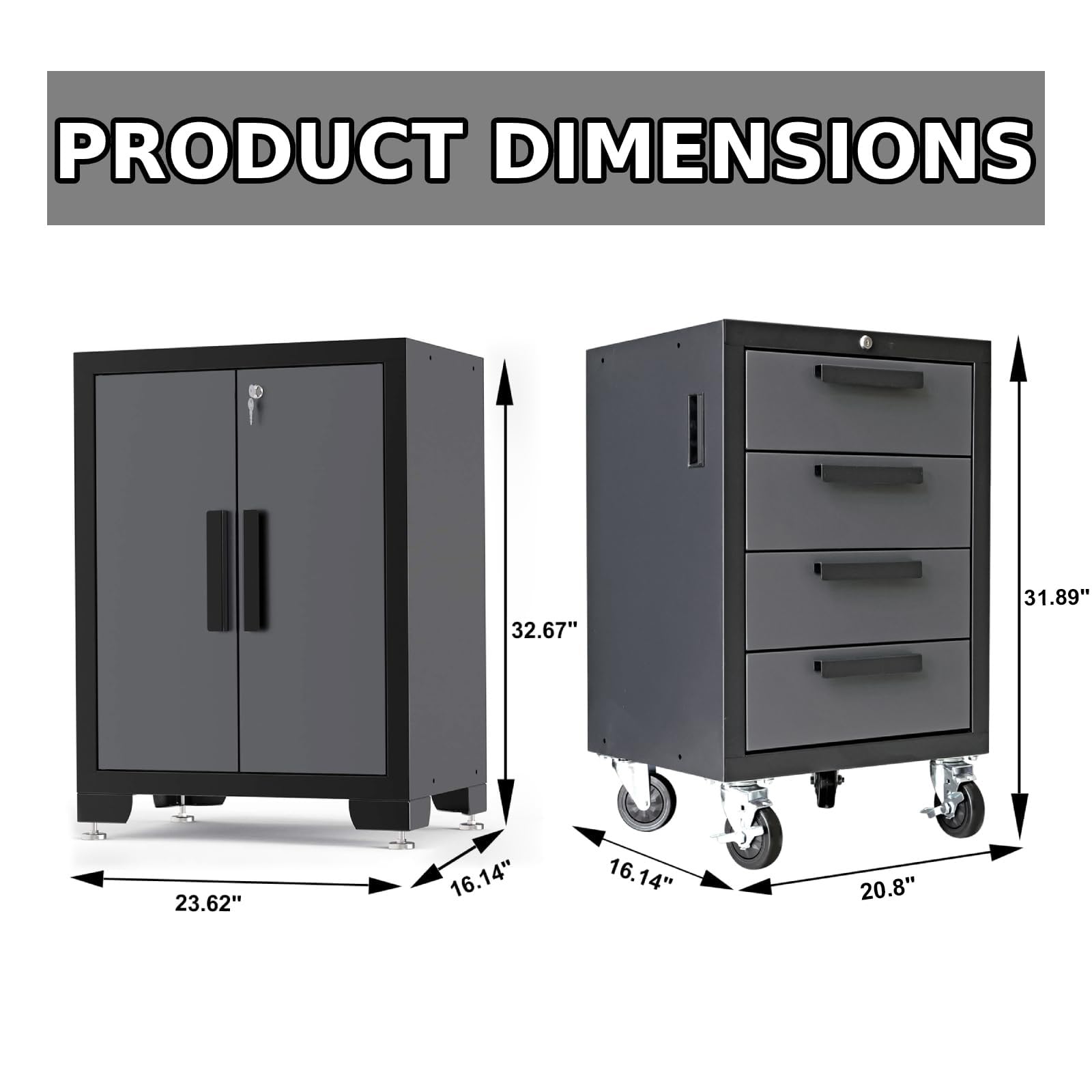 9-Piece TCE Heavy Duty Metal Storage System with Steel Drawers & Rolling Chest - Black/Grey Workshop Organizer for Garage Tools & Equipment | Ideal for Home Garage, Auto Repair Shops & DIY Projects