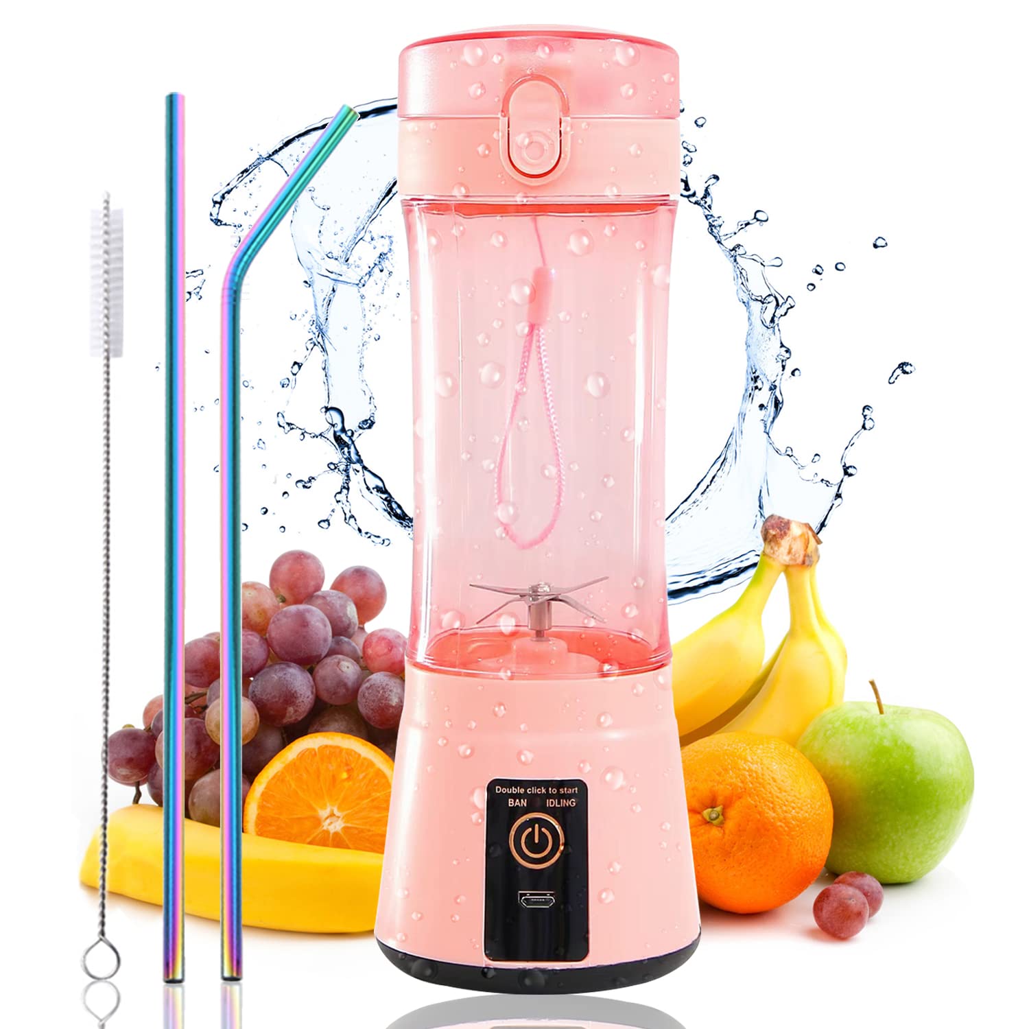 13.5oz Portable USB Rechargeable Blender for Smoothies, Shakes & Juices - Mini Personal Blender Cup with Safety Lock for Home, Office, Gym & Travel - Perfect for Healthy Drinks On-The-Go