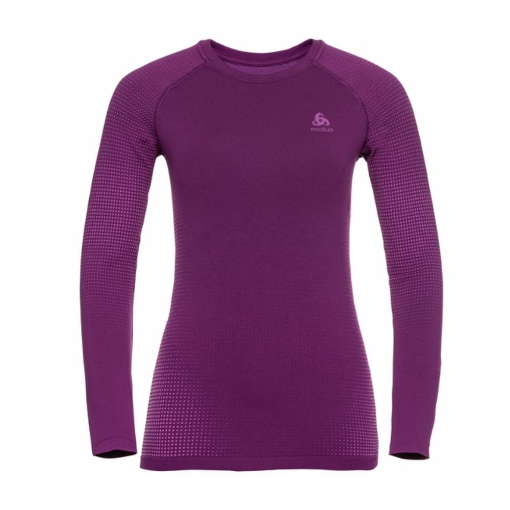 Odlo Warm Eco Women's Baselayer Top - Purple Cactus Flower Print | Thermal Underwear for Hiking, Skiing & Winter Sports | Moisture-Wicking & Odor-Resistant Base Layer