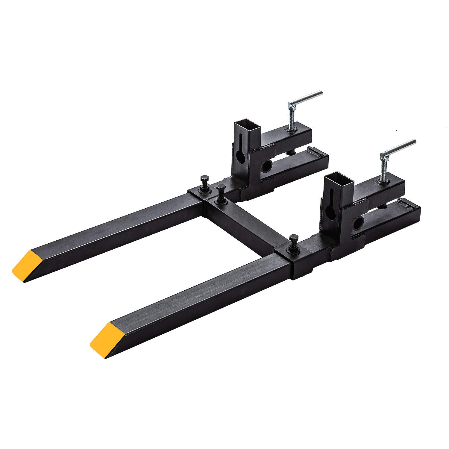 Heavy Duty Clamp On Pallet Forks with Adjustable Stabilizer Bar - 60 Inch, 4000 lbs Capacity - Tractor Bucket Attachment for Lifting & Moving Pallets - Ideal for Farming, Construction & Warehouse Use