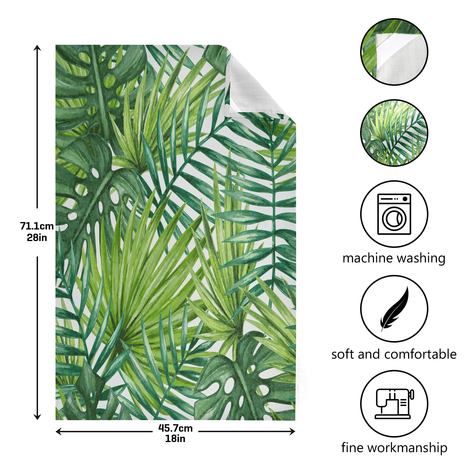 ALAZA Green Palm Leaves Tropical Summer Kitchen Towels - Super Absorbent & Soft Dish Cloths (18x28 Inches) - Perfect for Dishes, Bar Cleaning & Tea Time - 1 Pack
