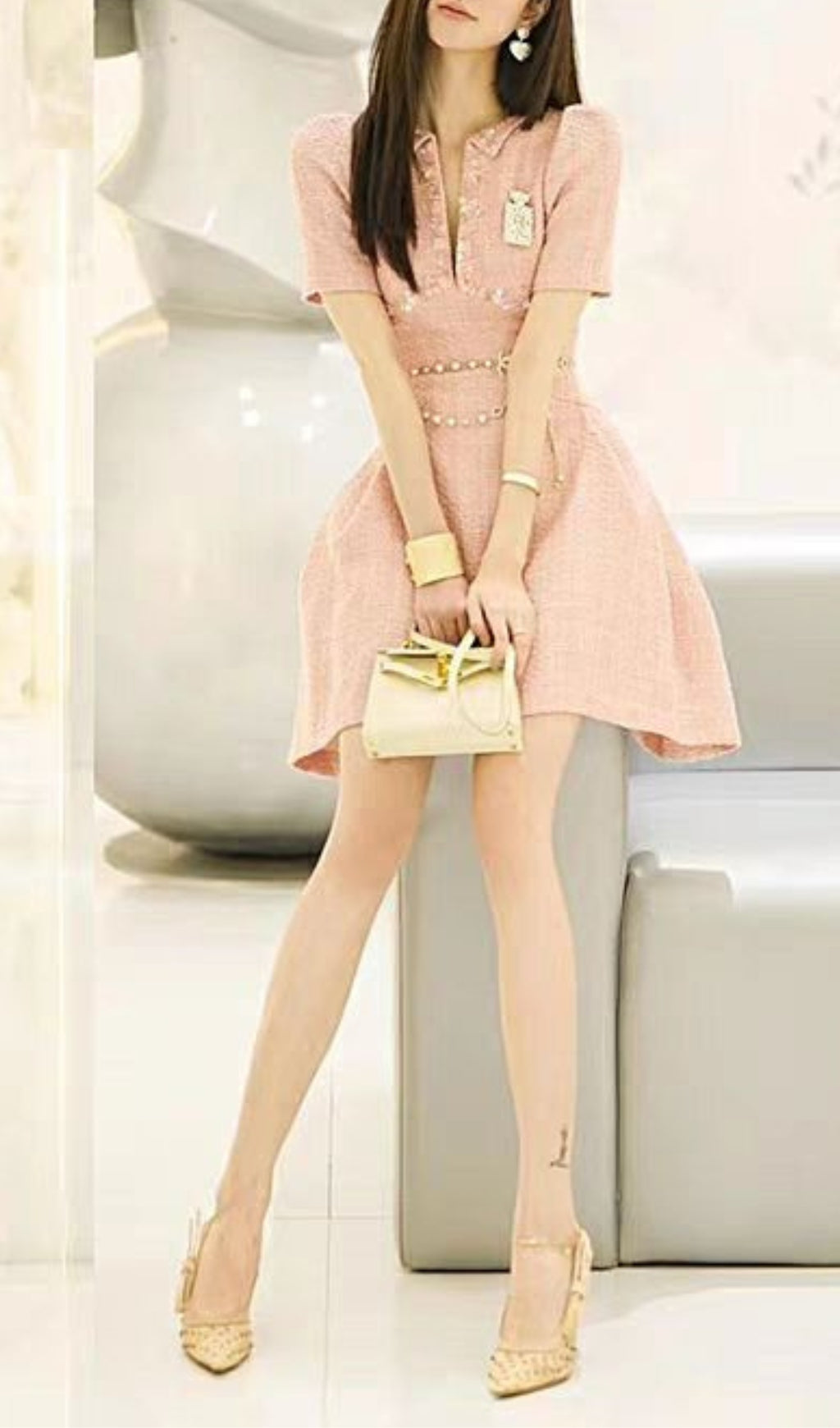 Pink A-Line Beaded Sequins Mini Dress for Women - Perfect for Parties, Weddings & Special Occasions