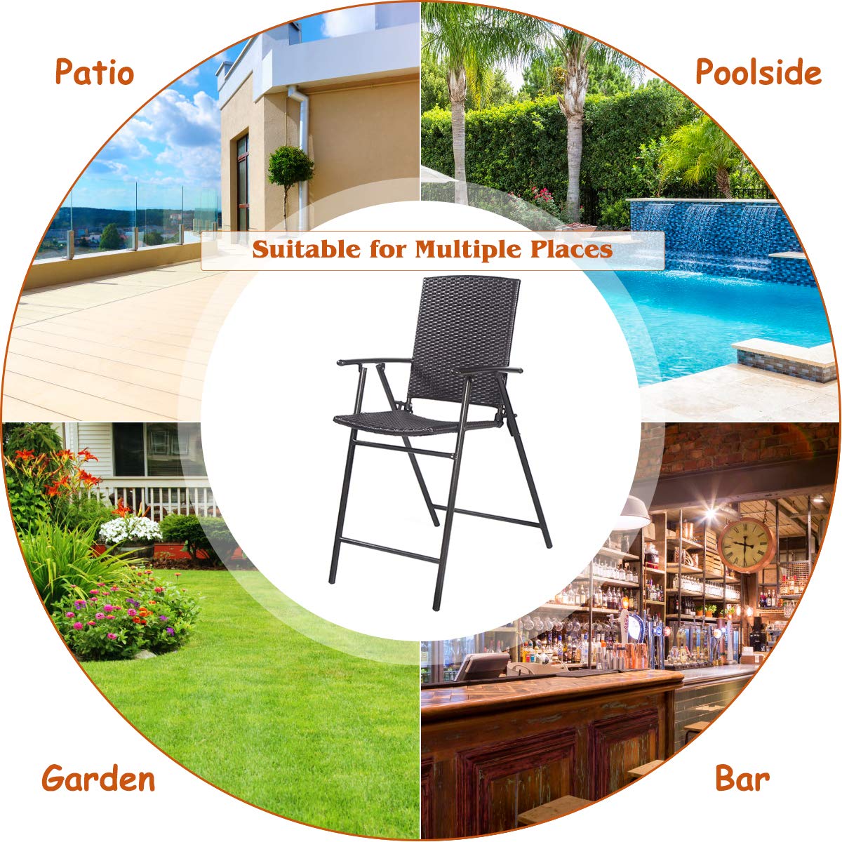SAFSTAR 4-Piece Folding Wicker Chair Set - Portable Rattan Patio Chairs with Armrests for Outdoor, Balcony, Backyard & Garden Relaxation
