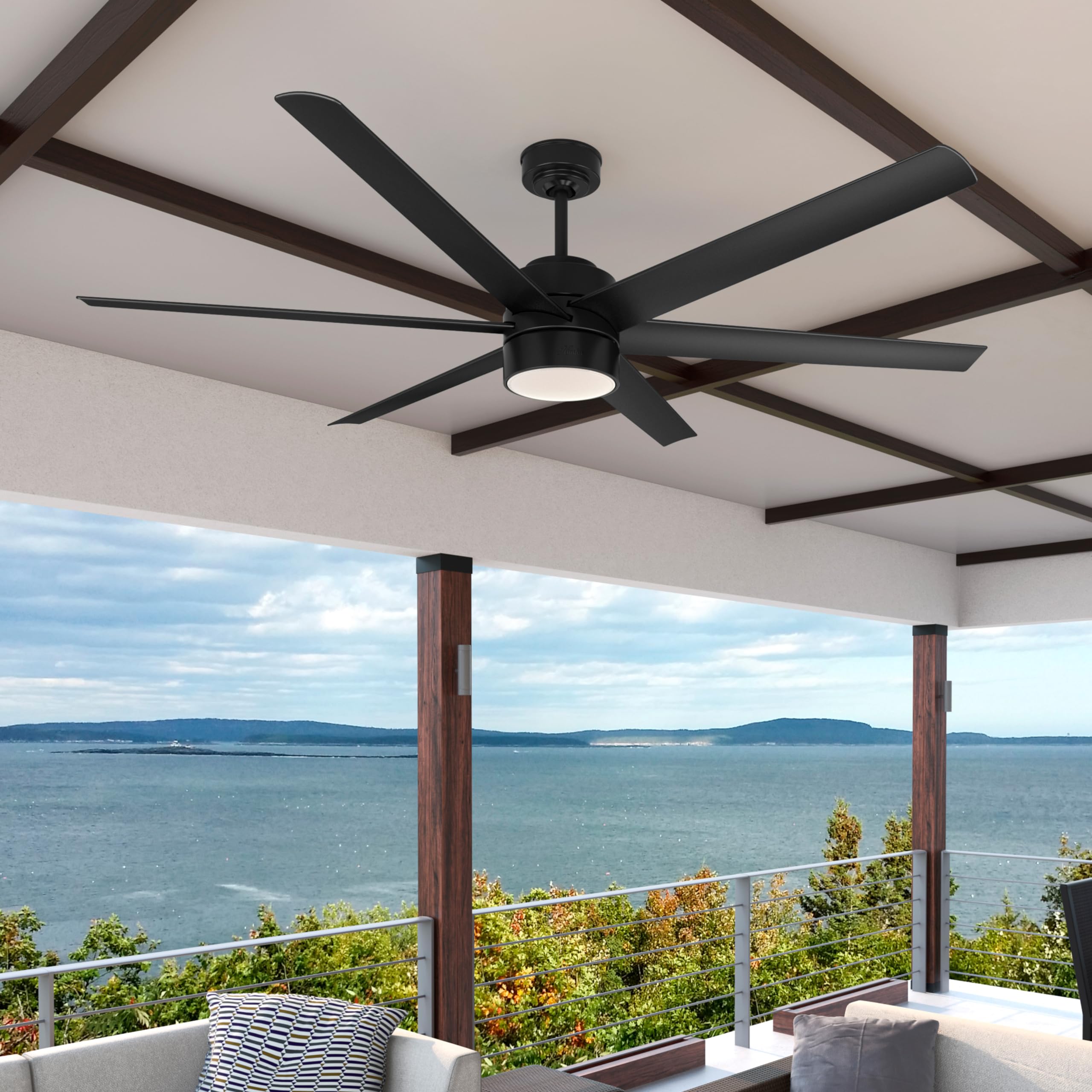Hunter Fan 72 Inch Modern Matte Black Outdoor Ceiling Fan with LED Light Kit - Weatherproof for Patio, Deck & Covered Porch (Renewed)