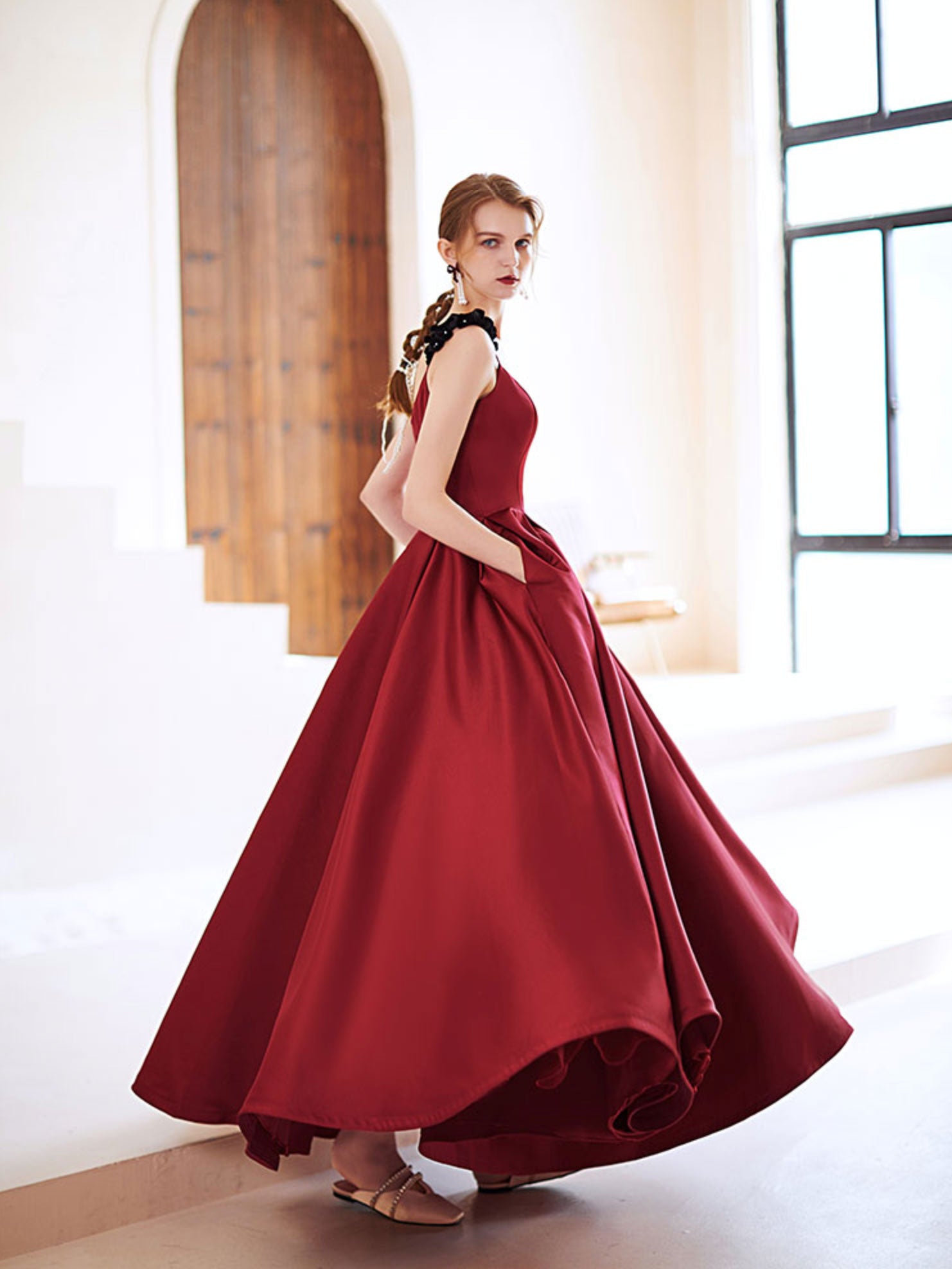 Elegant Burgundy Satin Long Prom Dress for Women - Formal Evening Gowns for Homecoming, Wedding, and Special Occasions