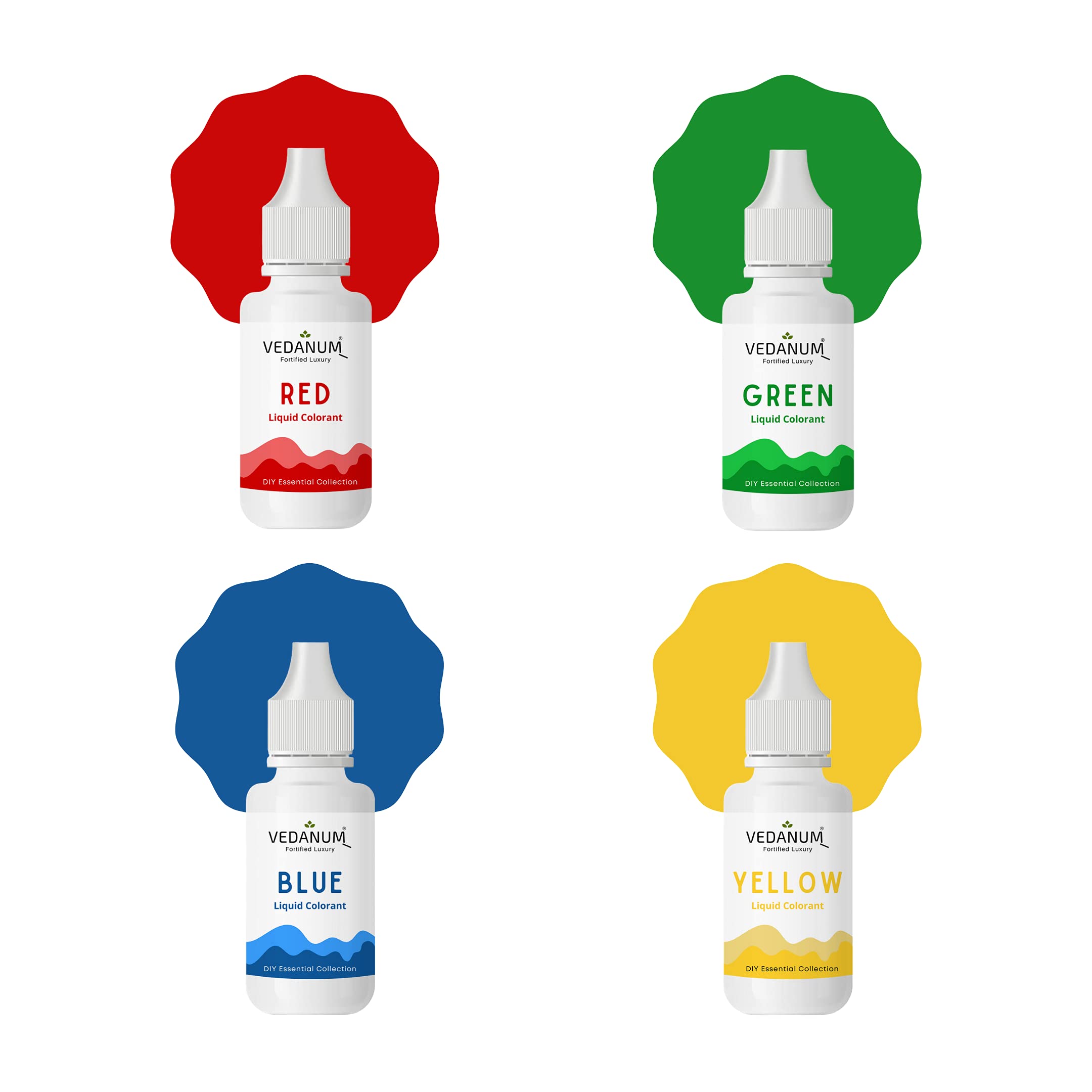 VEDANUM DIY Soap Making Liquid Colors - 4 Pack (Red, Green, Blue, Yellow) for Bath Bombs & Cosmetics