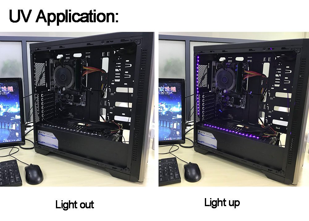 DS PC LED Flexible Light Strip - UV Purple Magnetic Computer Lighting Kit for PC Case (390nm, 11.8 Inch, 2nd Gen S Series) - Perfect for Gaming Setup & PC Customization