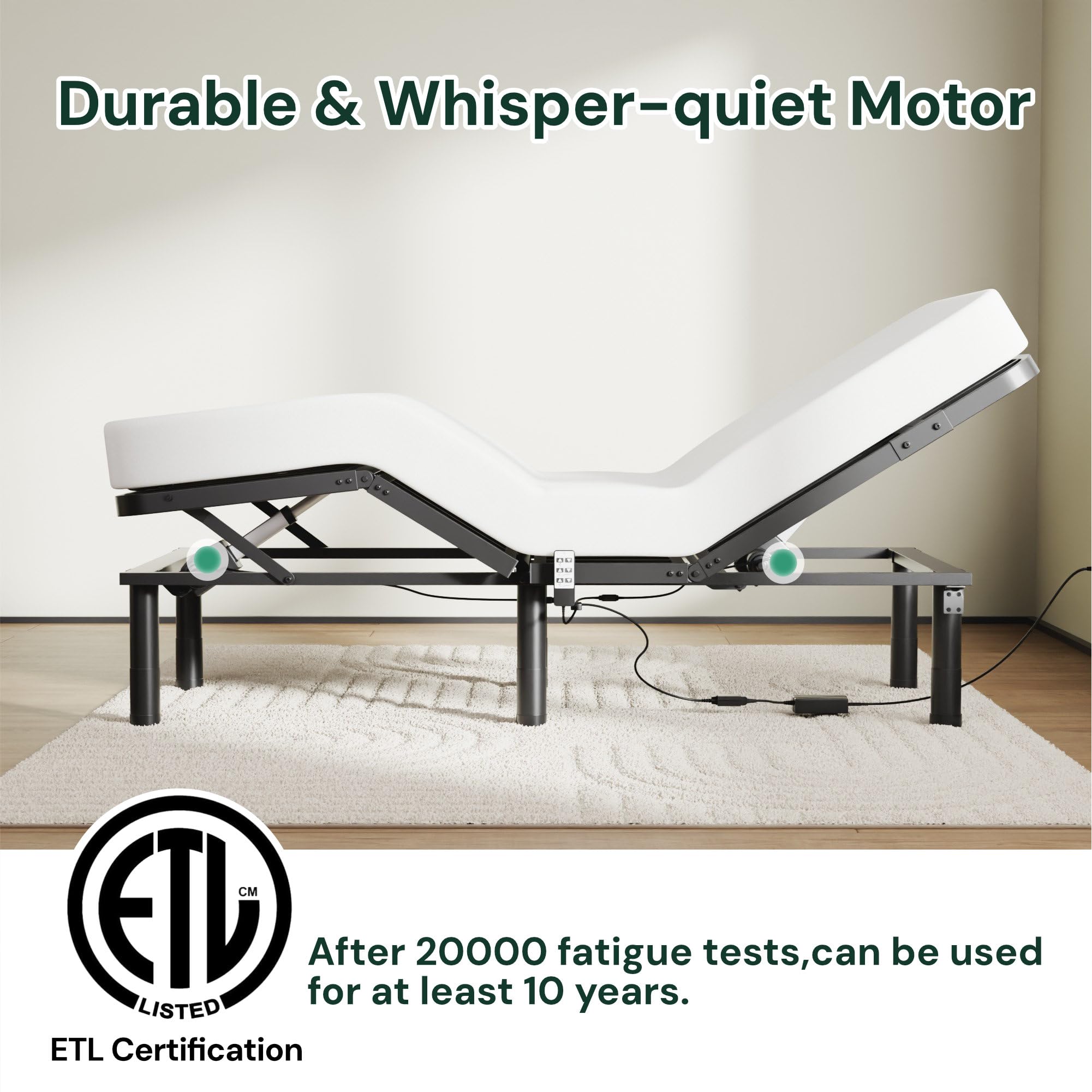 SunsGrove Twin XL Adjustable Bed Frame with Wired Remote - Electric Base with Independent Head/Foot Incline, 2 Height Options - Easy Assembly for Home, Hospital, or Dorm Room Use