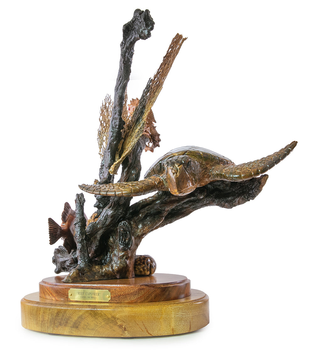 Handcrafted Koa Wood Sculpture - Reef Explorer by Craig Nichols | Unique Hawaiian Art, Home Decor & Office Gift for Nature Lovers