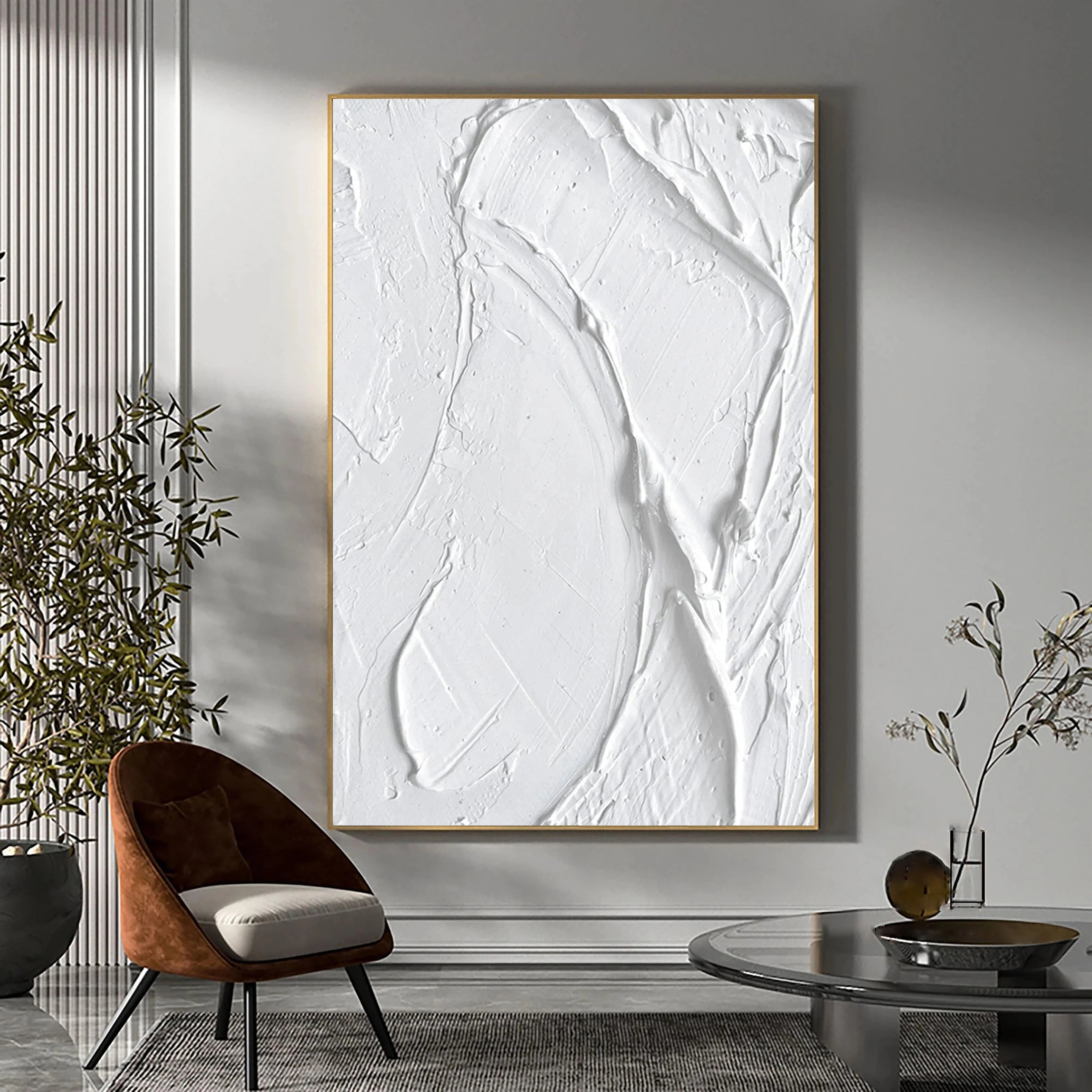 White Minimalist Textured Painting Canvas - Abstract Wall Art Decor for Living Room & Bedroom - Premium Quality Artist Canvas #MM028