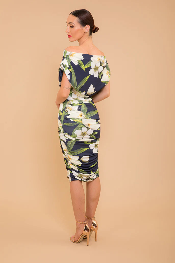 Oxygen Jersey Dress for Women - Navy Lily Floral Print, Comfortable Stretchy Fabric, Casual Summer Dress for Beach, Party & Everyday Wear