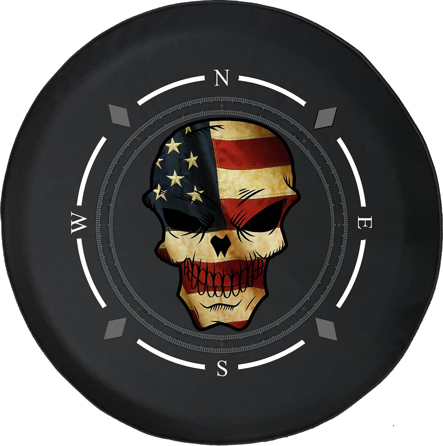 Retro American Flag Skull Spare Tire Cover with Compass Design - Universal Fit for SUVs, Trailers, RVs & Most Vehicles - Durable Wheel Accessory for Road Trips & Outdoor Adventures